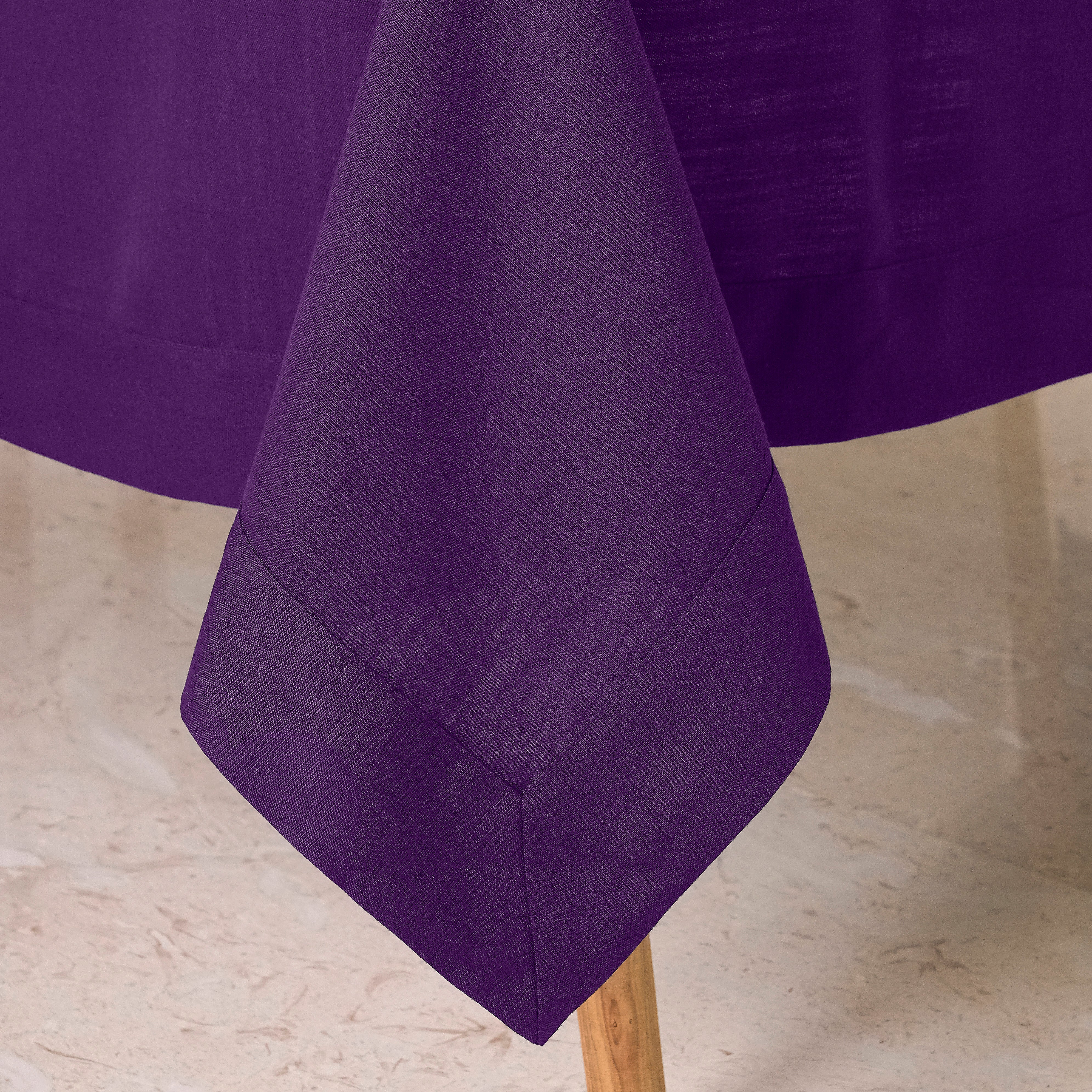 Purple Tablecloth, Faux Linen, Mitered Corner