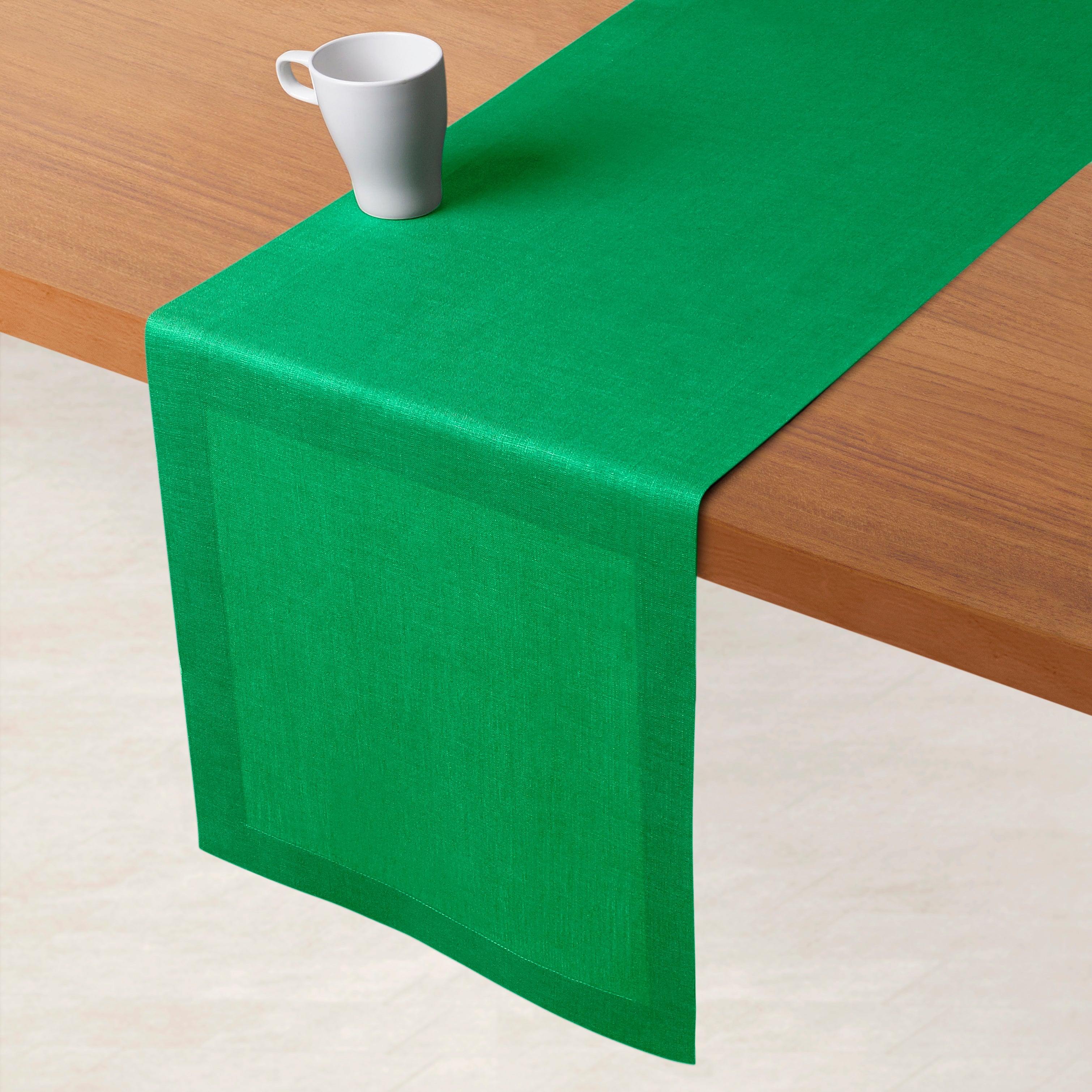 Kelly Green Linen Table Runner, Hemmed