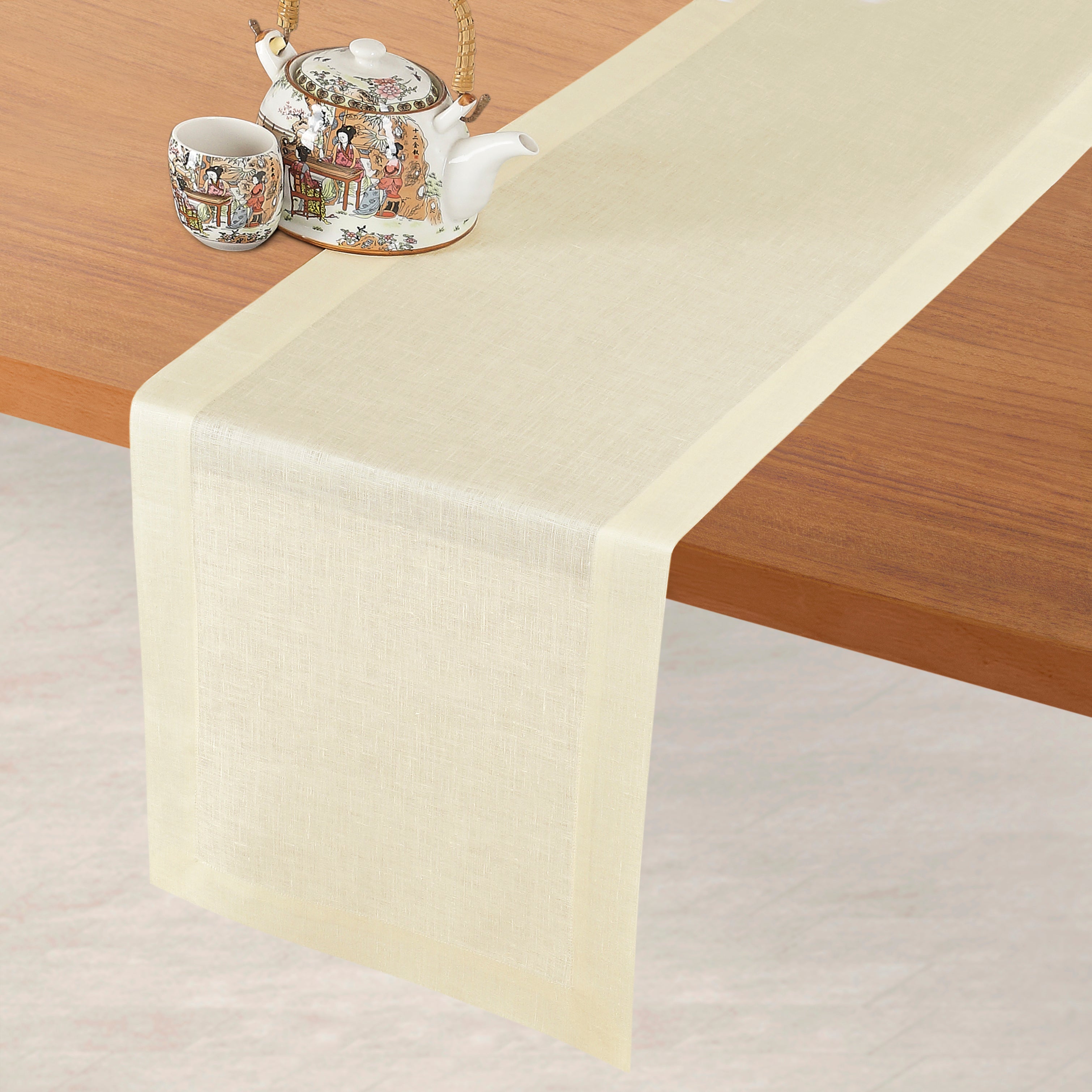 Cream Linen Table Runner, Hemmed