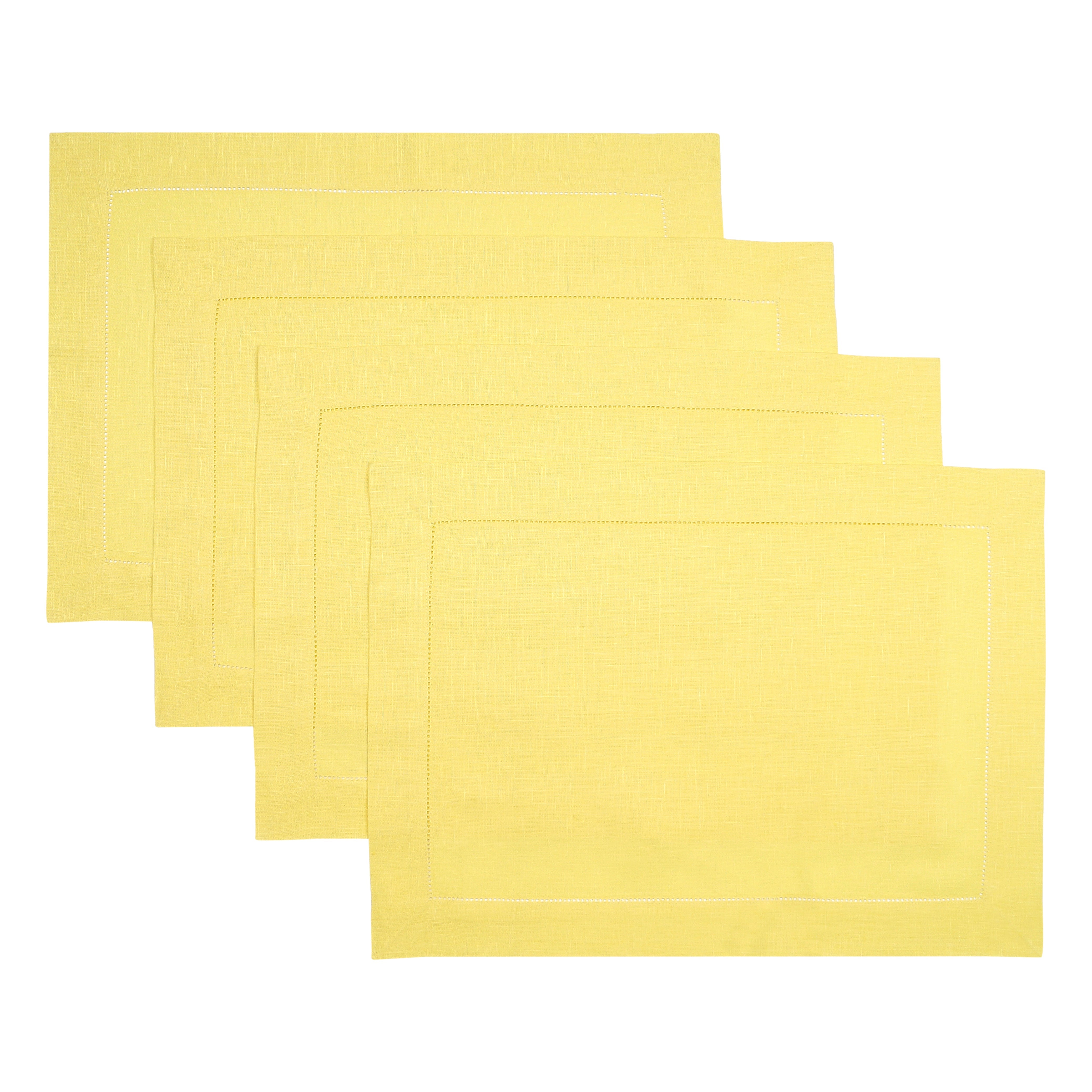 Lemon Yellow Linen Placemats, Hemstitch, 14 x 19 inch, 4 pcs