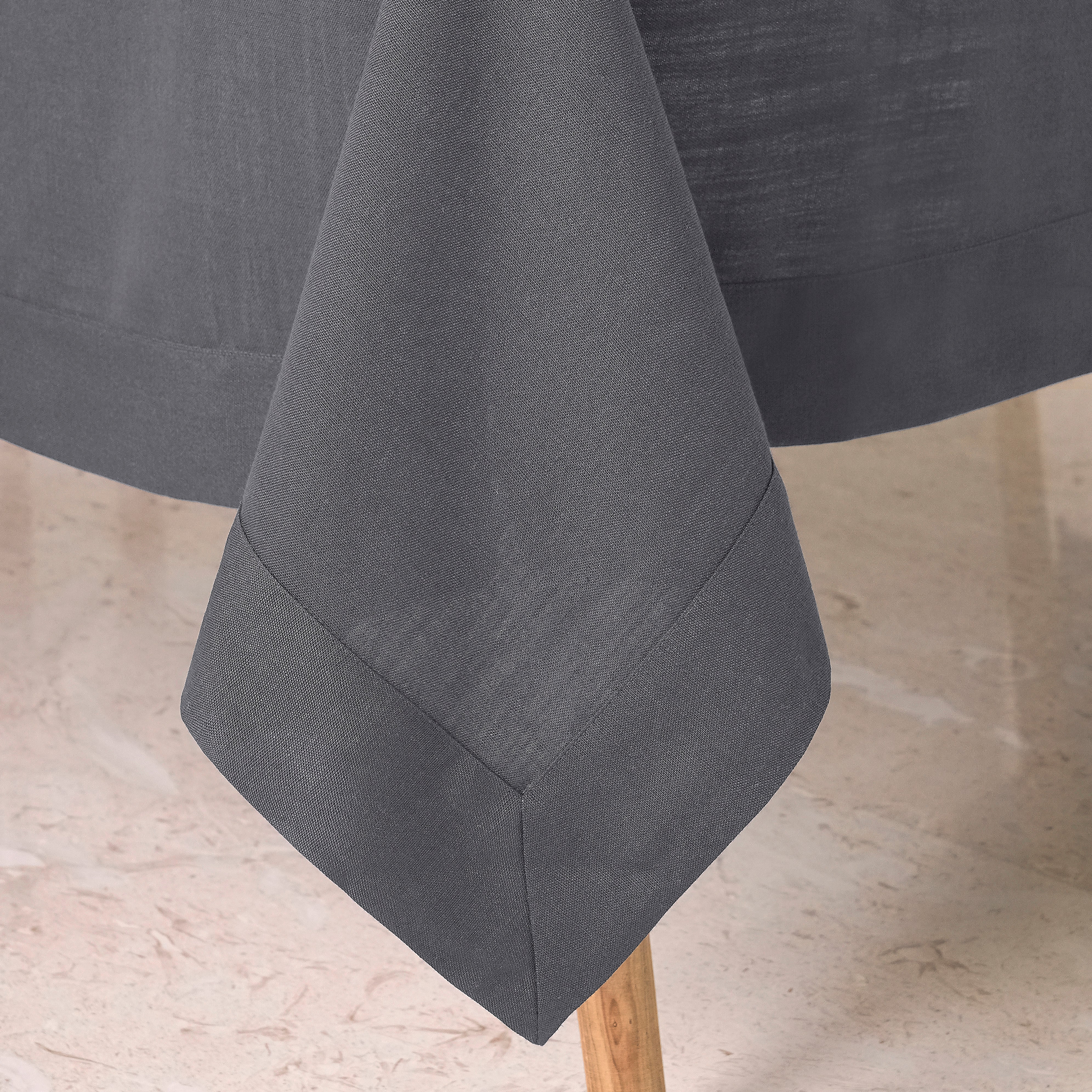 Charcoal Grey Tablecloth, Faux Linen, Mitered Corner