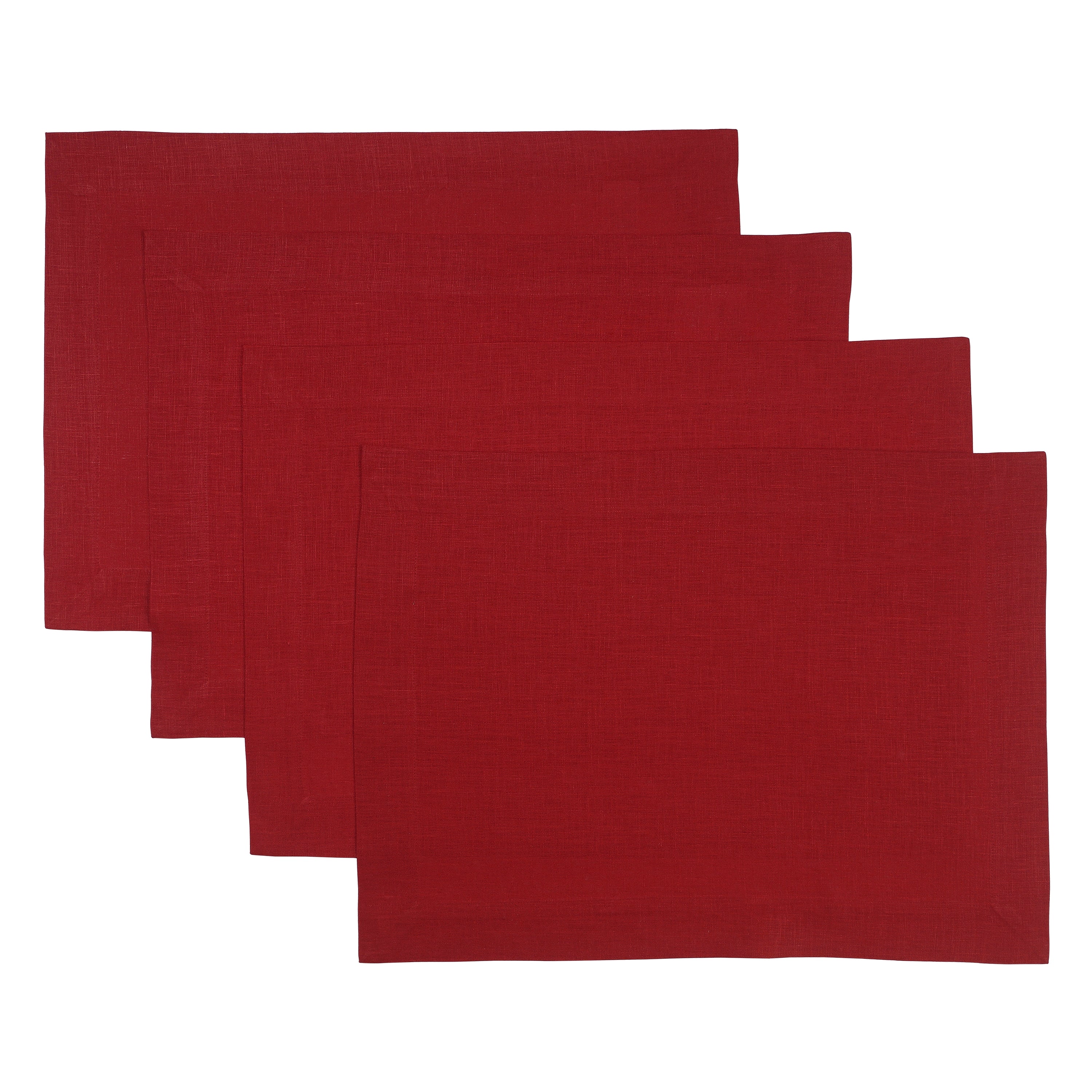 Red Linen Placemats, Hemmed, 14 x 19 inch, 4 pcs