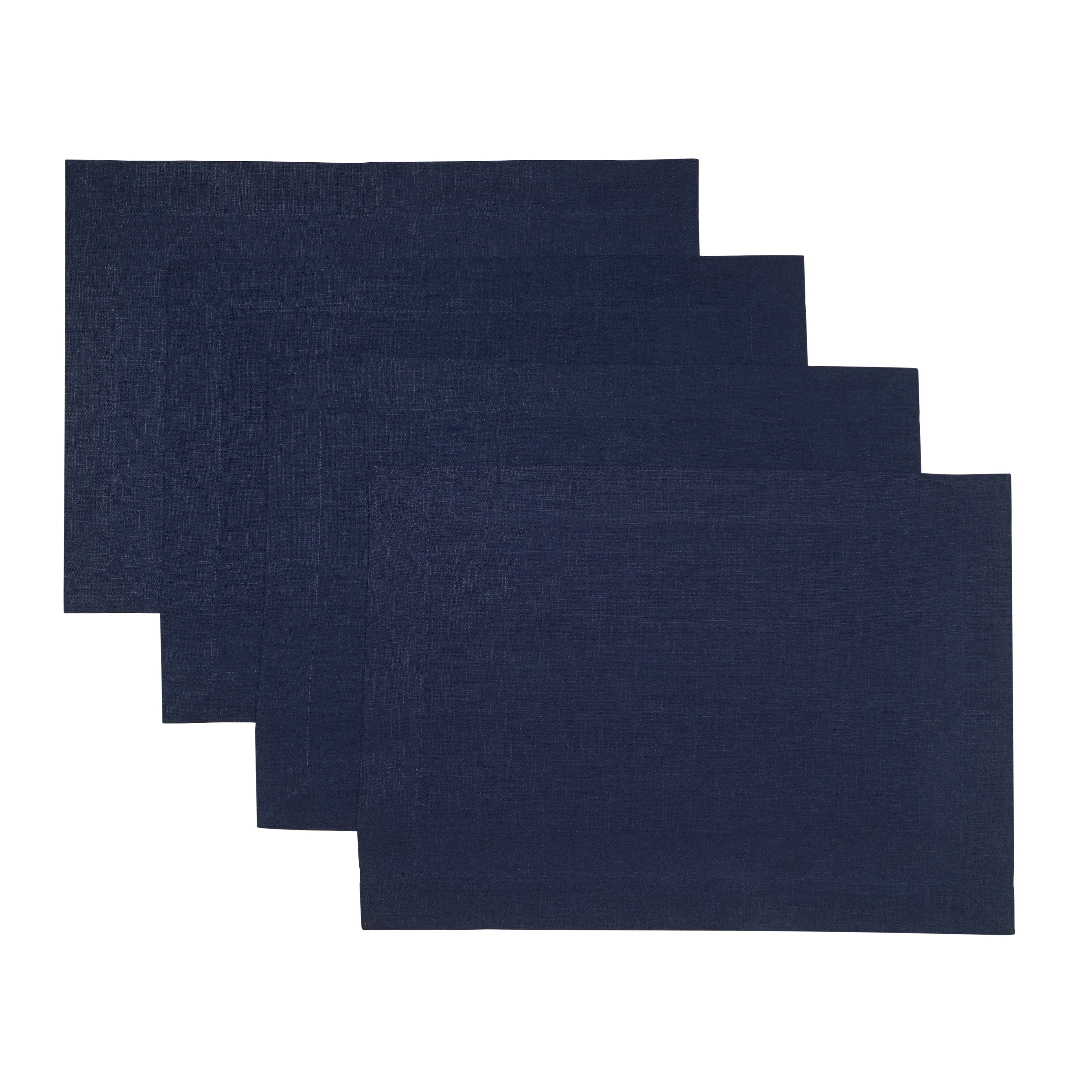 Navy Blue Linen Placemats, Hemmed, 14 x 19 inch, 4 pcs