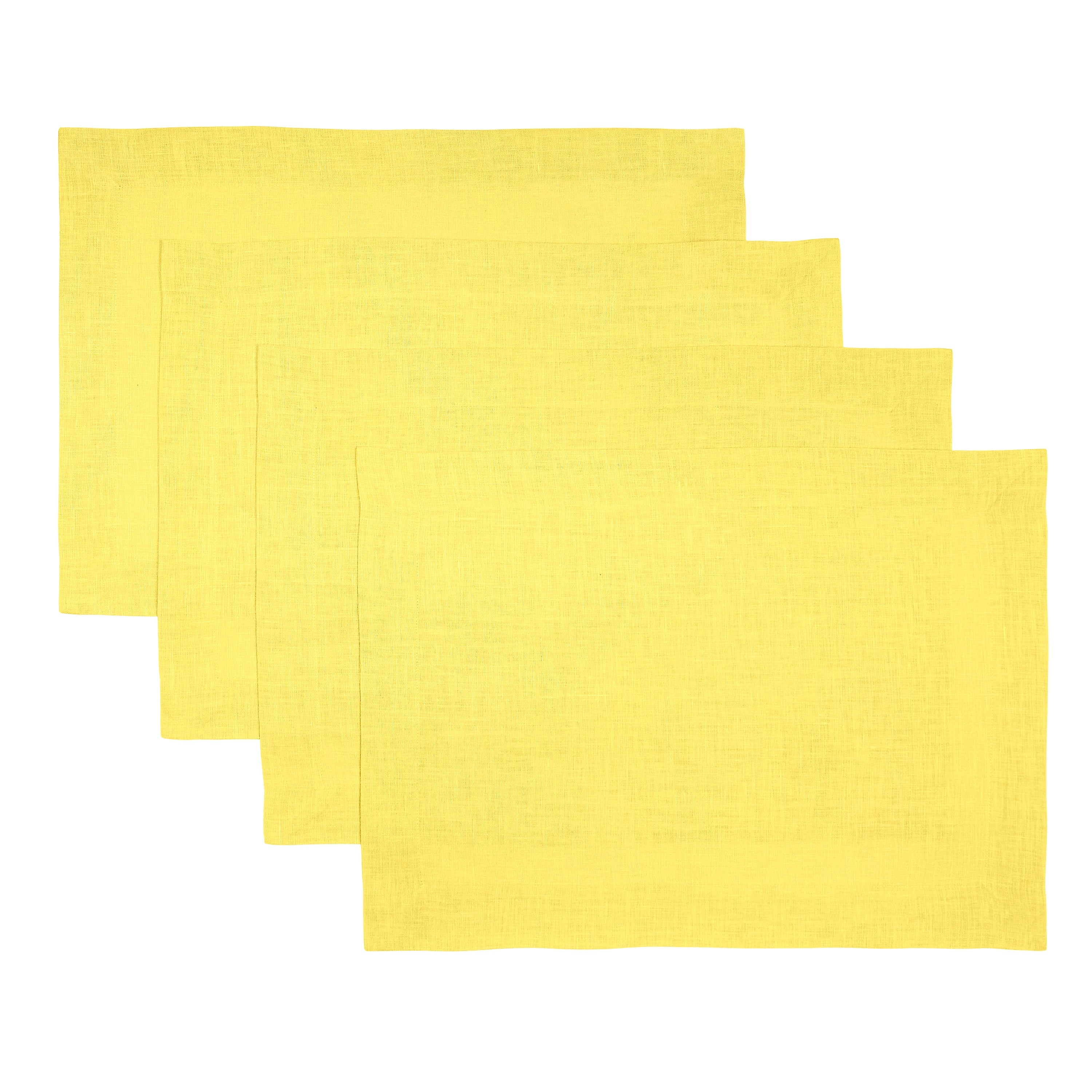 Lemon Yellow Linen Placemats, Hemmed, 14 x 19 inch, 4 pcs