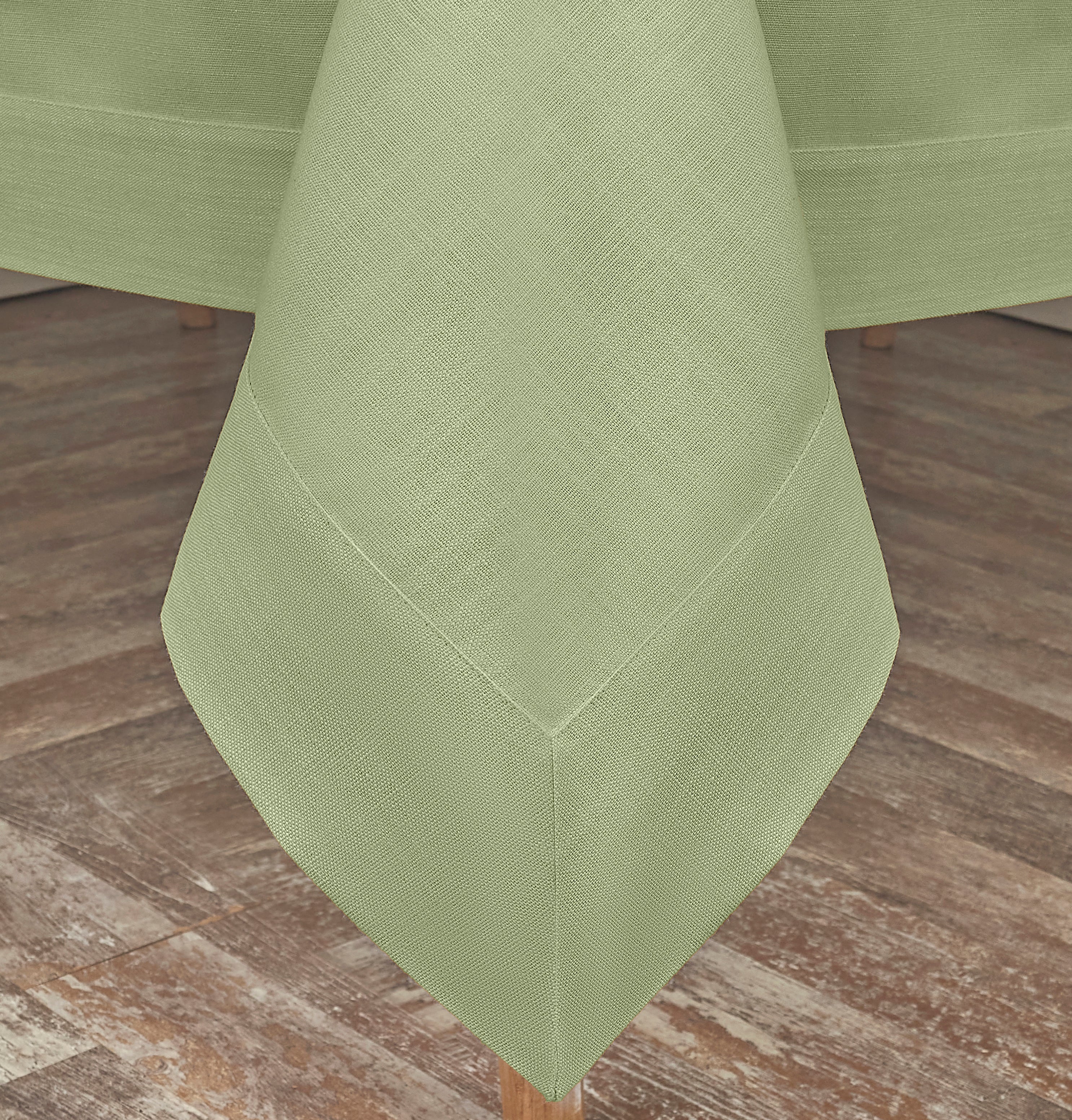 Sage Green Tablecloth, Faux Linen, Mitered Corner