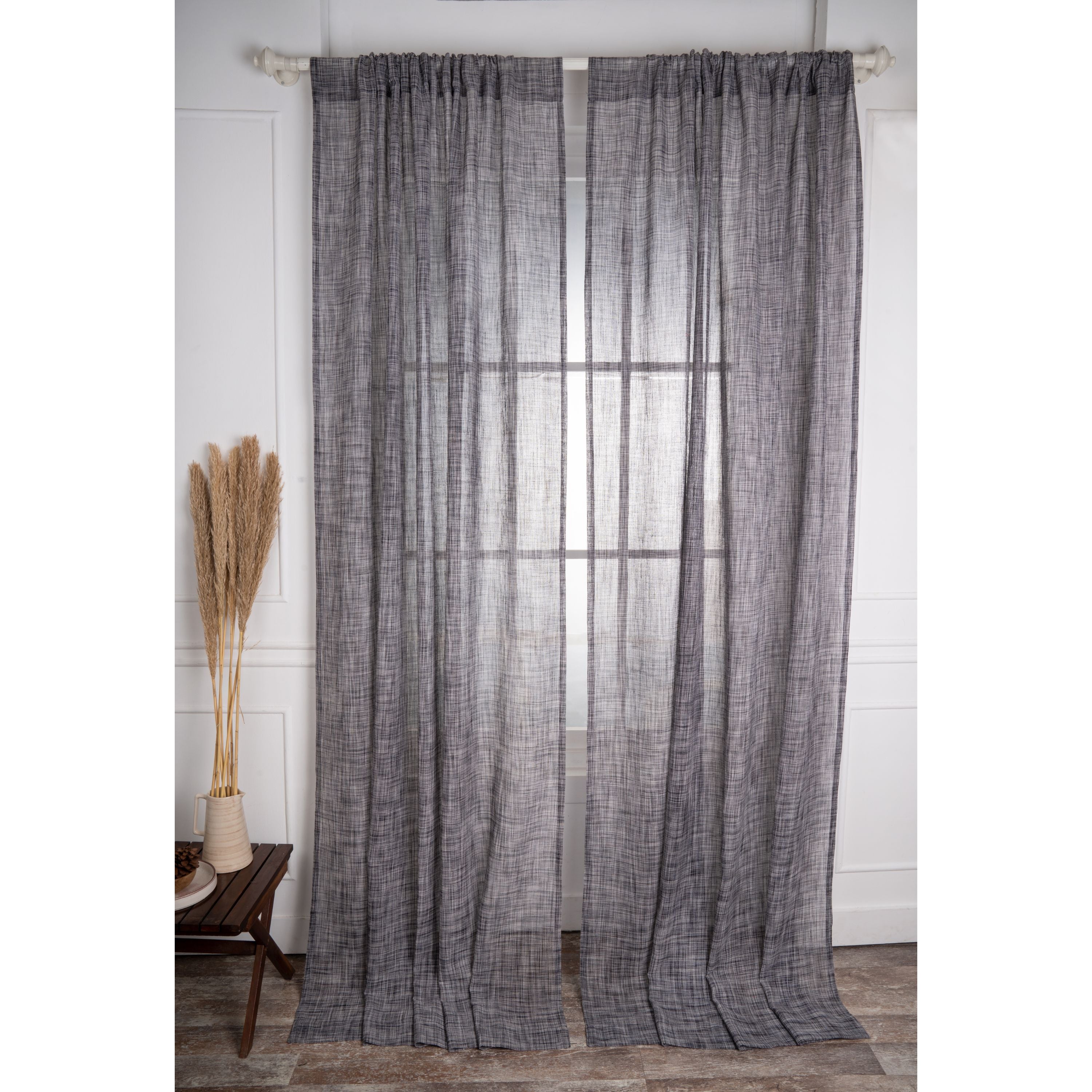 Black and White Faux Jute Curtain