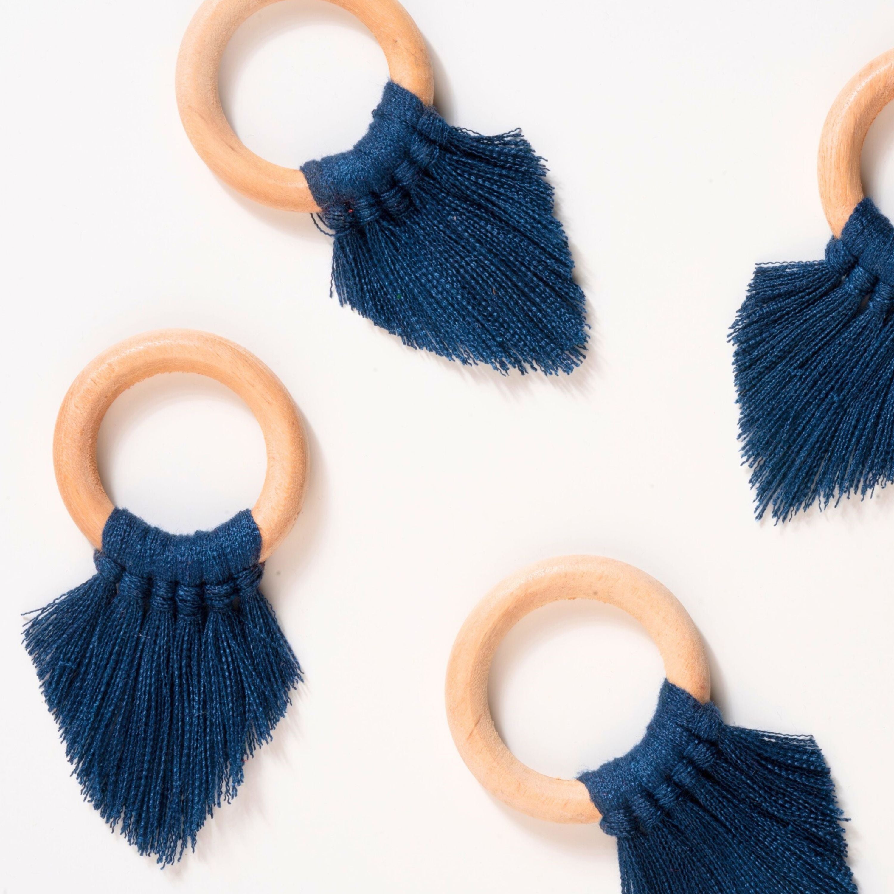 Navy Blue Napkin Rings With Fringe