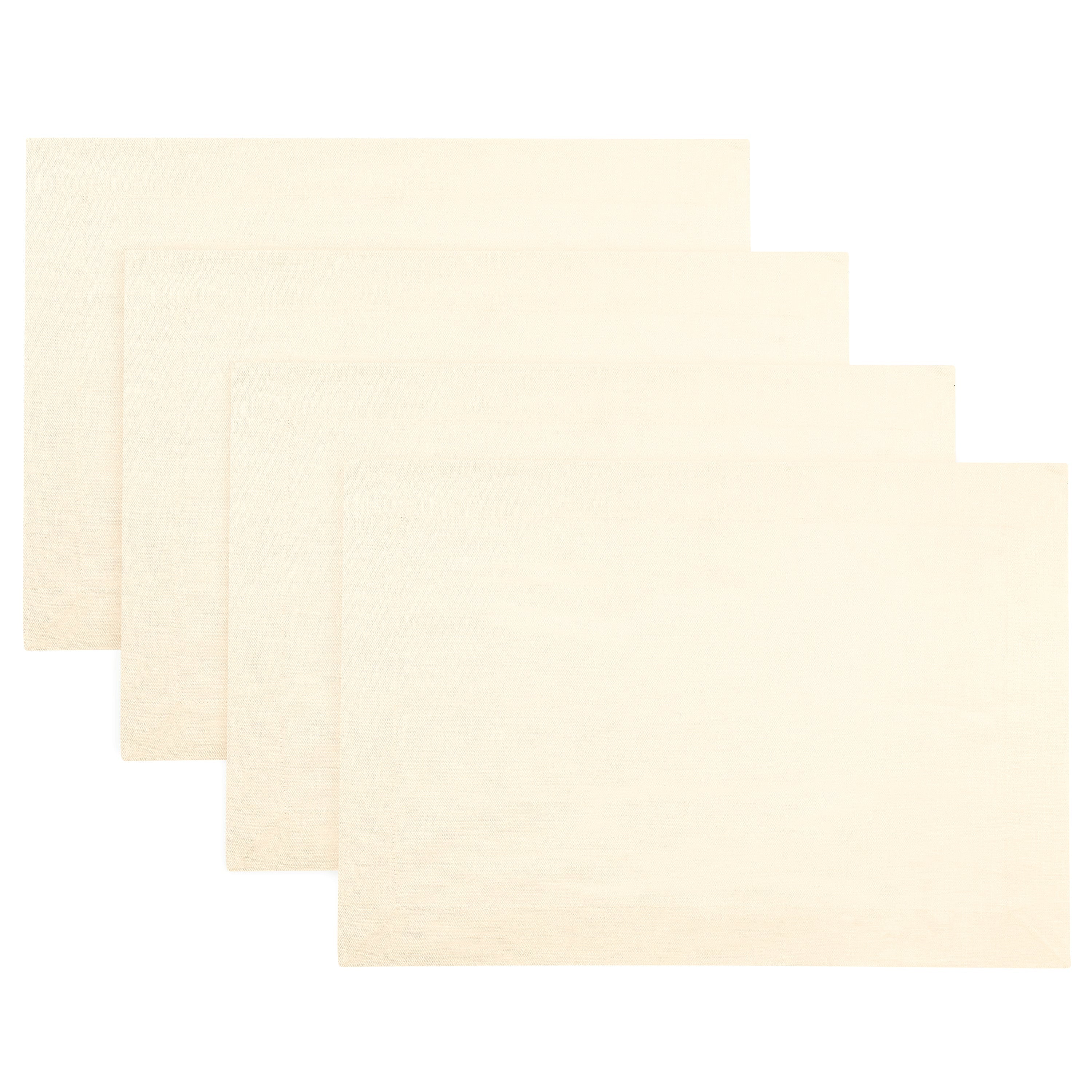 Vanilla Cream Linen Placemats, Hemmed, 14 x 19 inch, 4 pcs