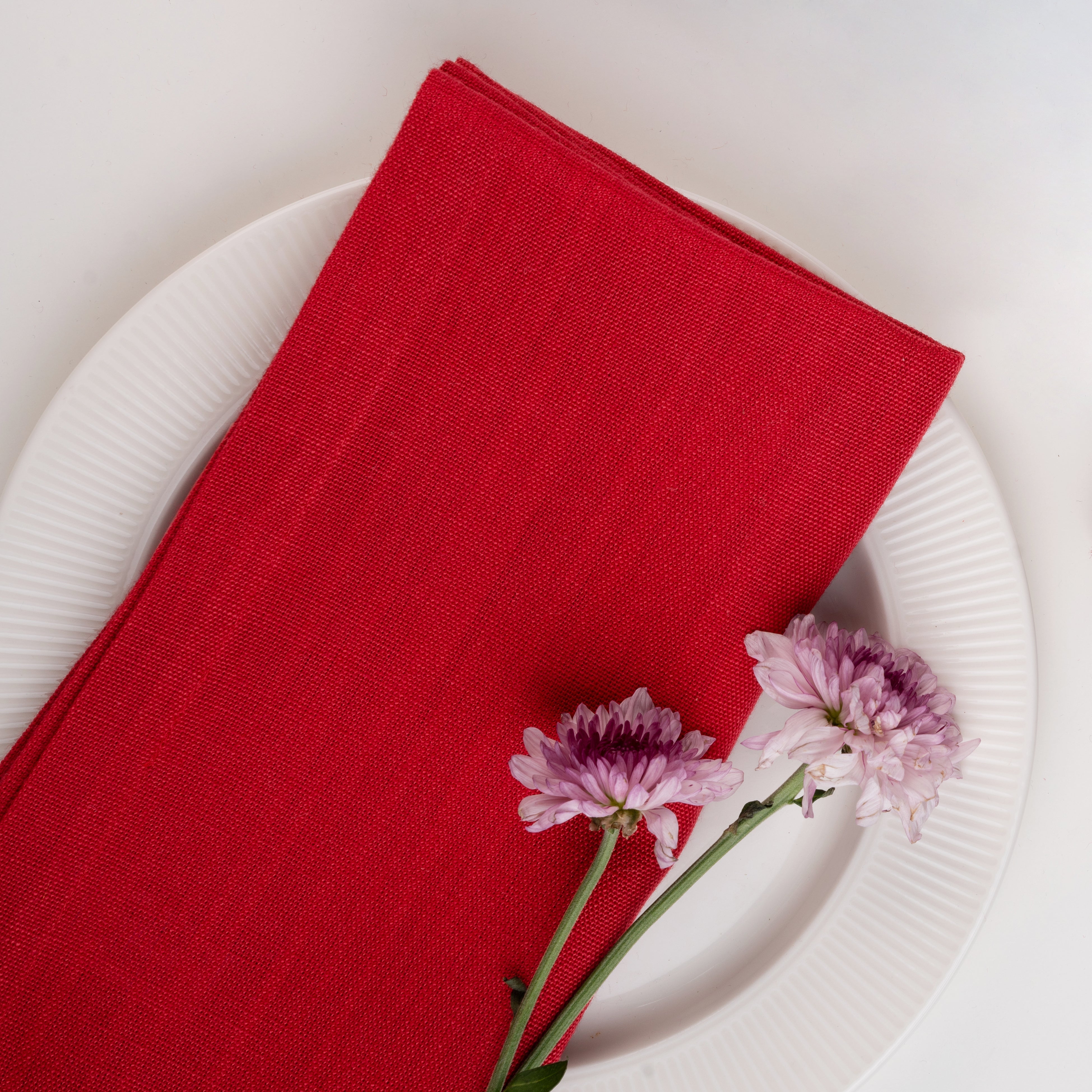 Bright Red Linen Napkins, Hemmed, 18 x 18 inch, 4 pcs