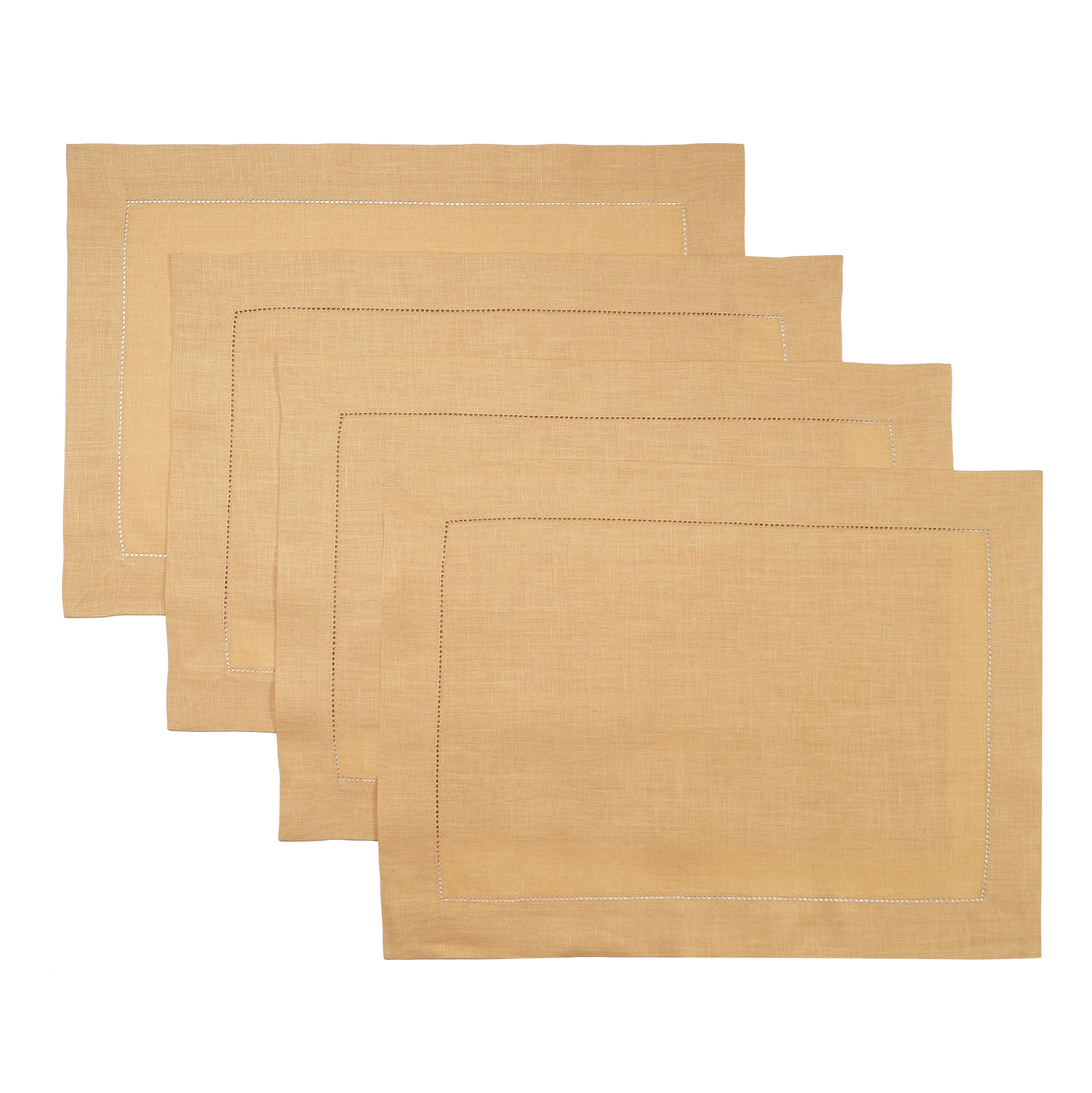 Beige Linen Placemats, Hemstitch, 14 x 19 inch, 4 pcs