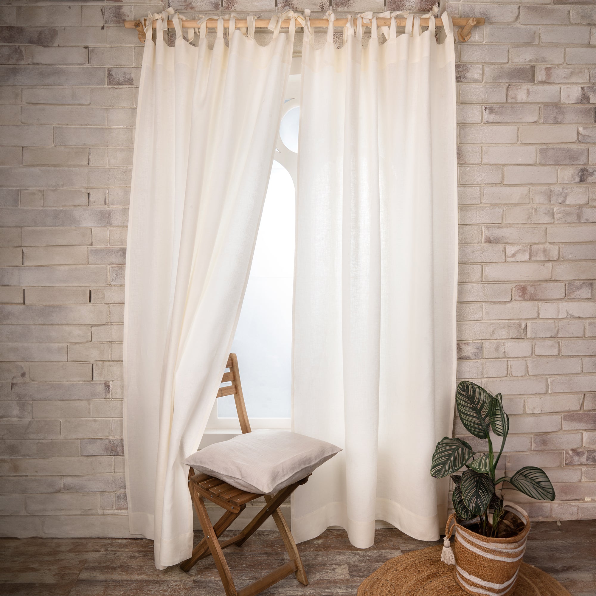 Ivory Linen Tie Top Curtain