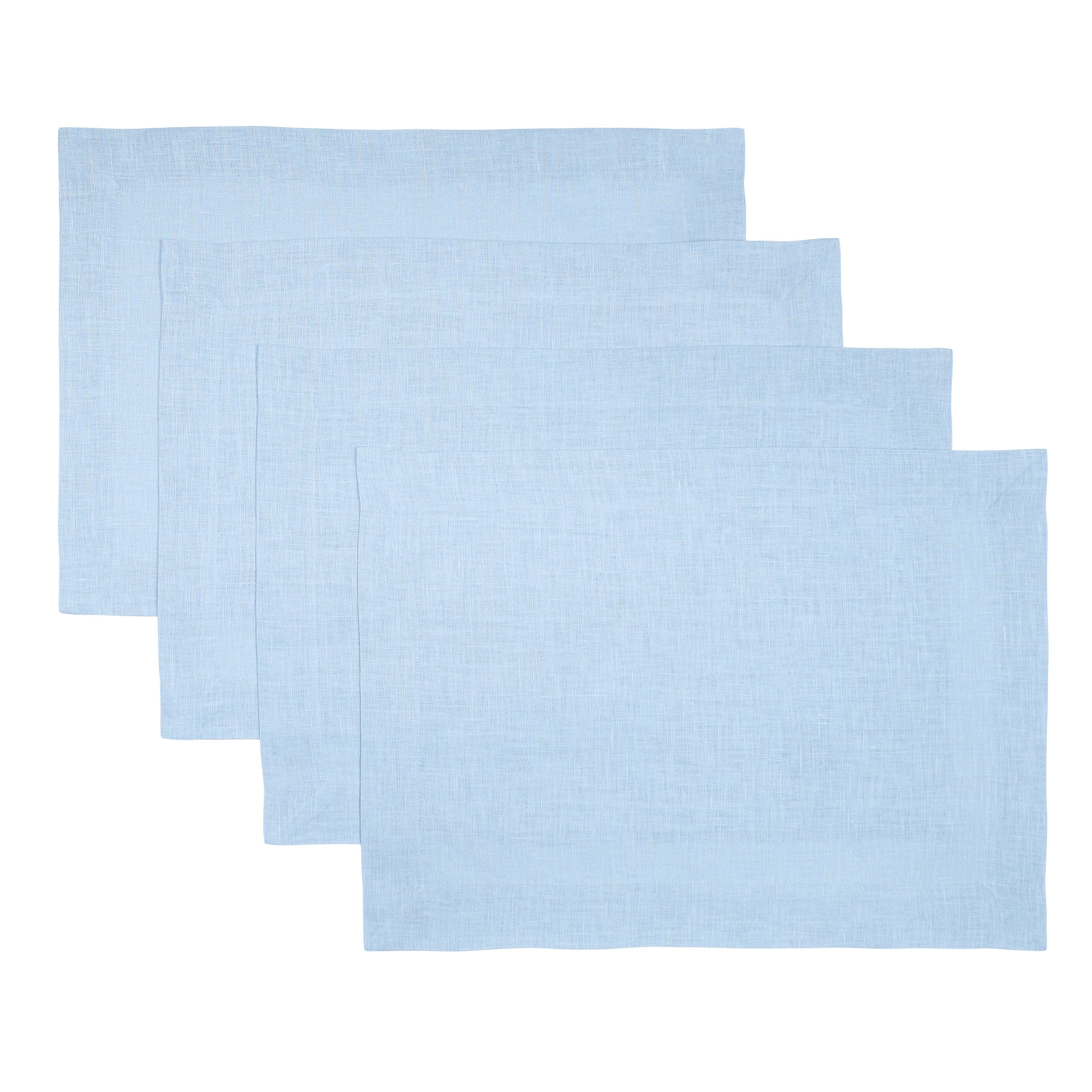 Powder Blue Linen Placemats, Hemmed, 14 x 19 inch, 4 pcs