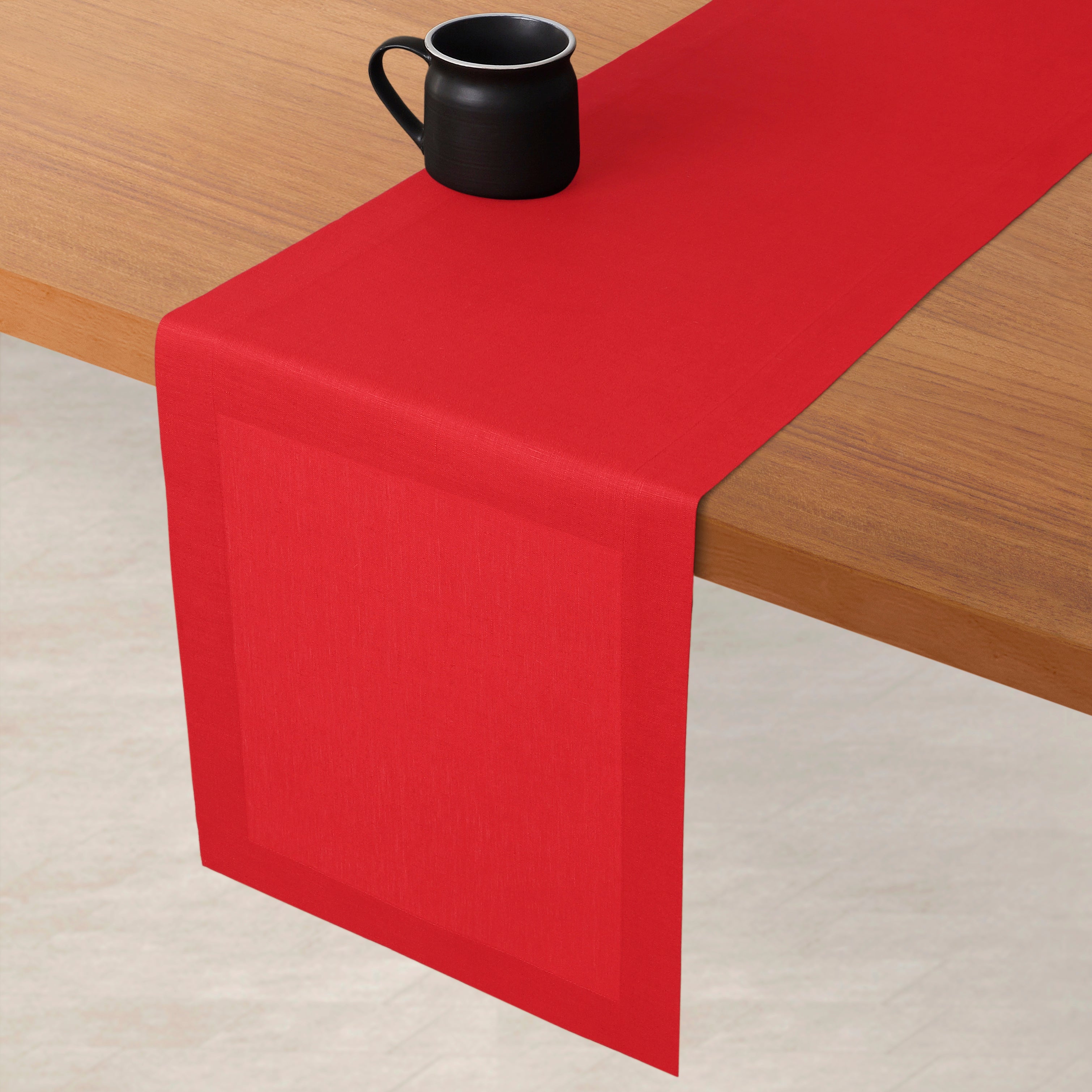 Bright Red Linen Table Runner, Hemmed