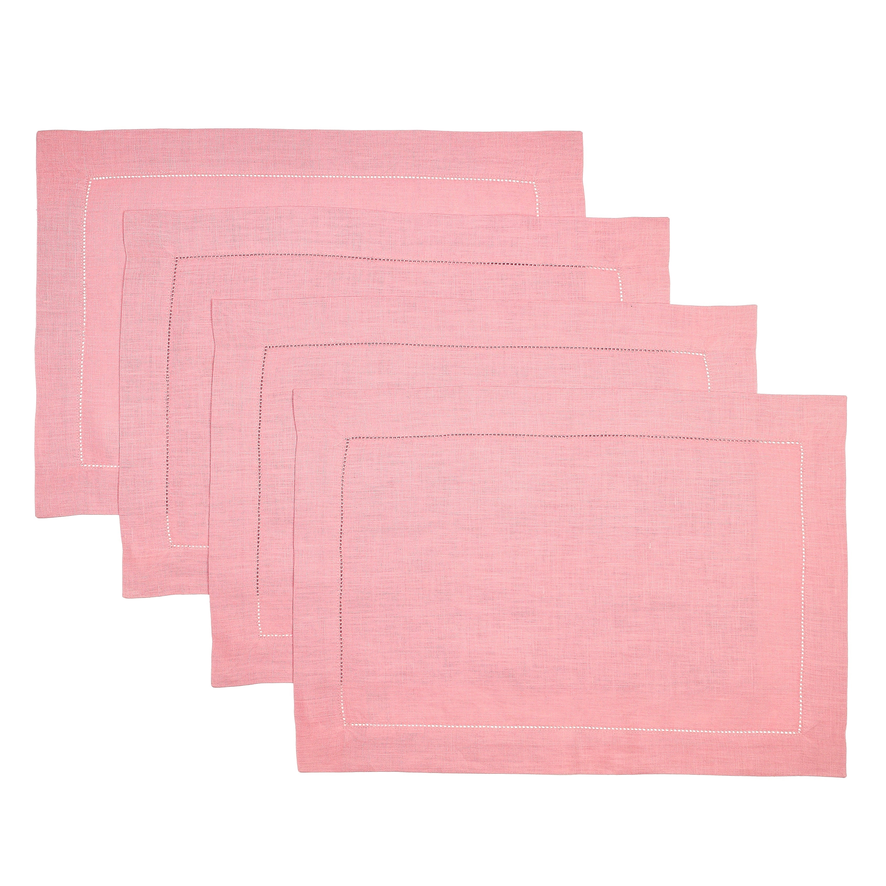 Dusty Pink Linen Placemats, Hemstitch, 14 x 19 inch, 4 pcs