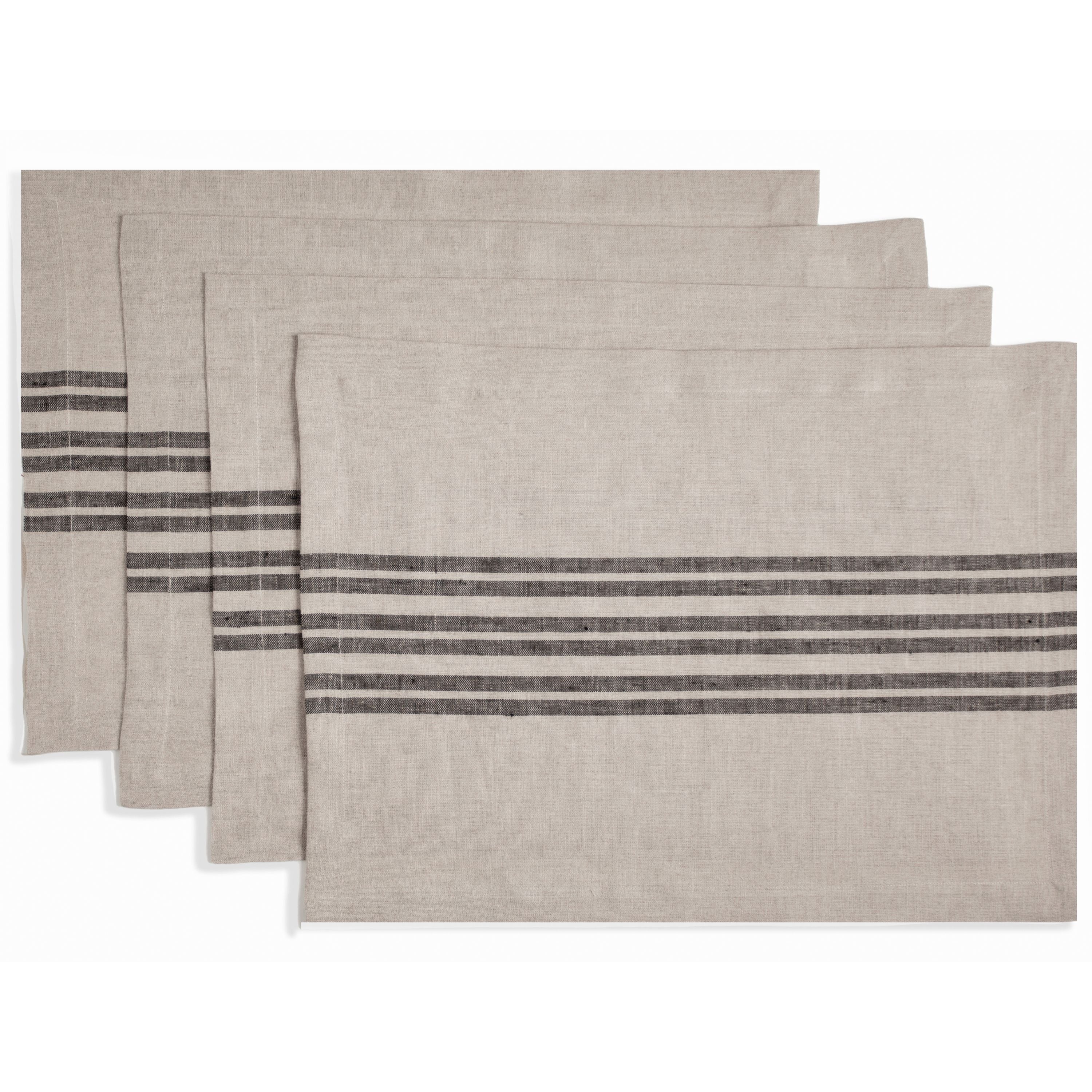 Natural and Black Linen Placemats, Farmhouse, 14 x 19 inch, 4 pcs