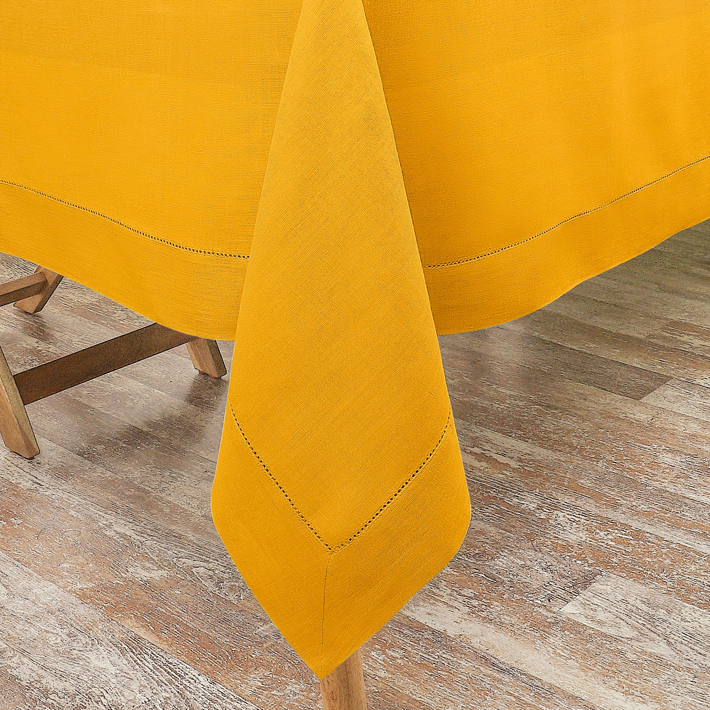 Sunflower Yellow Linen Tablecloth, Hemstitch