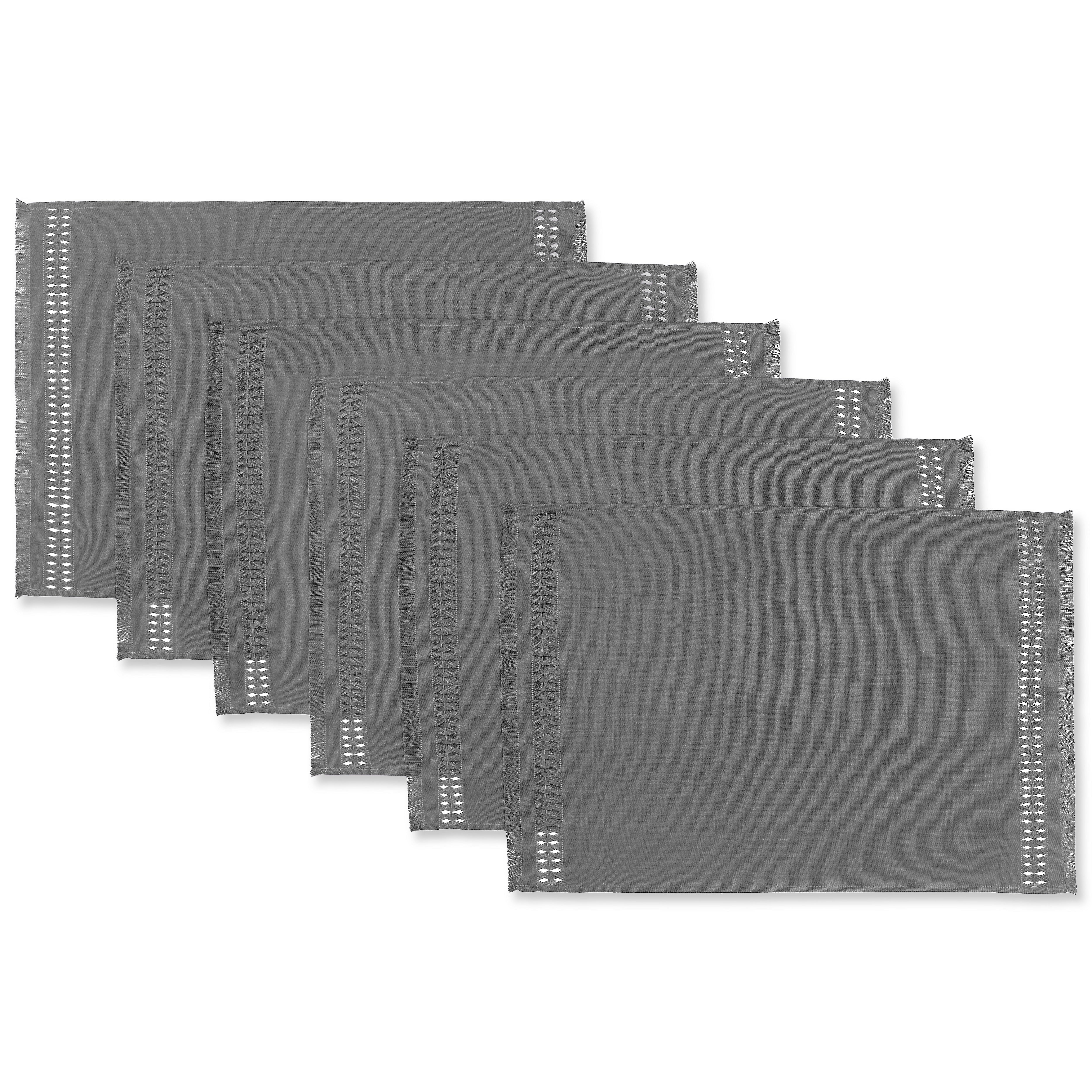 Charcoal Grey Faux Linen Placemats, Hand Hemstitch, 14 x 19 inch, 6 pcs