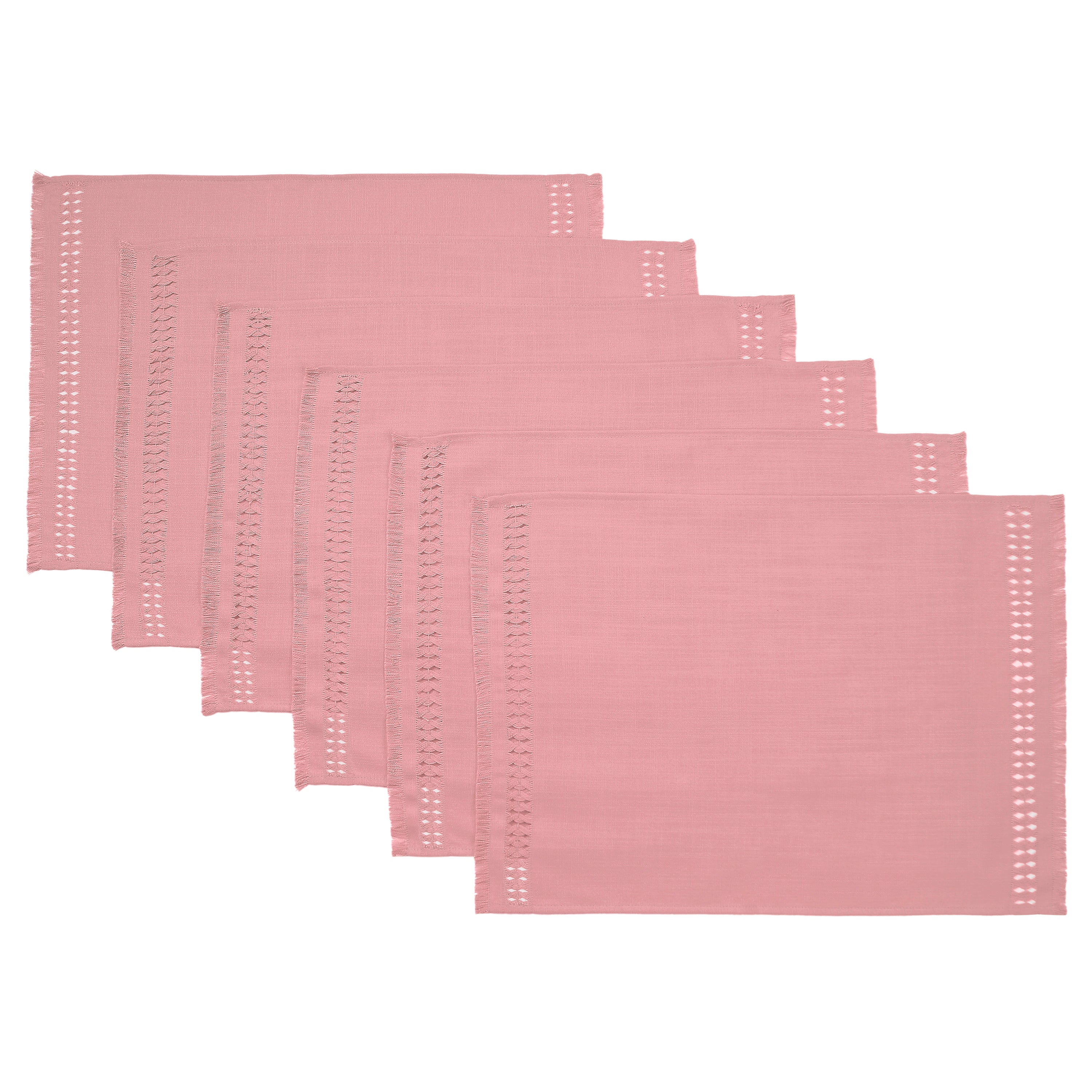 Dusty Pink Faux Linen Placemats, Hand Hemstitch, 14 x 19 inch, 6 pcs