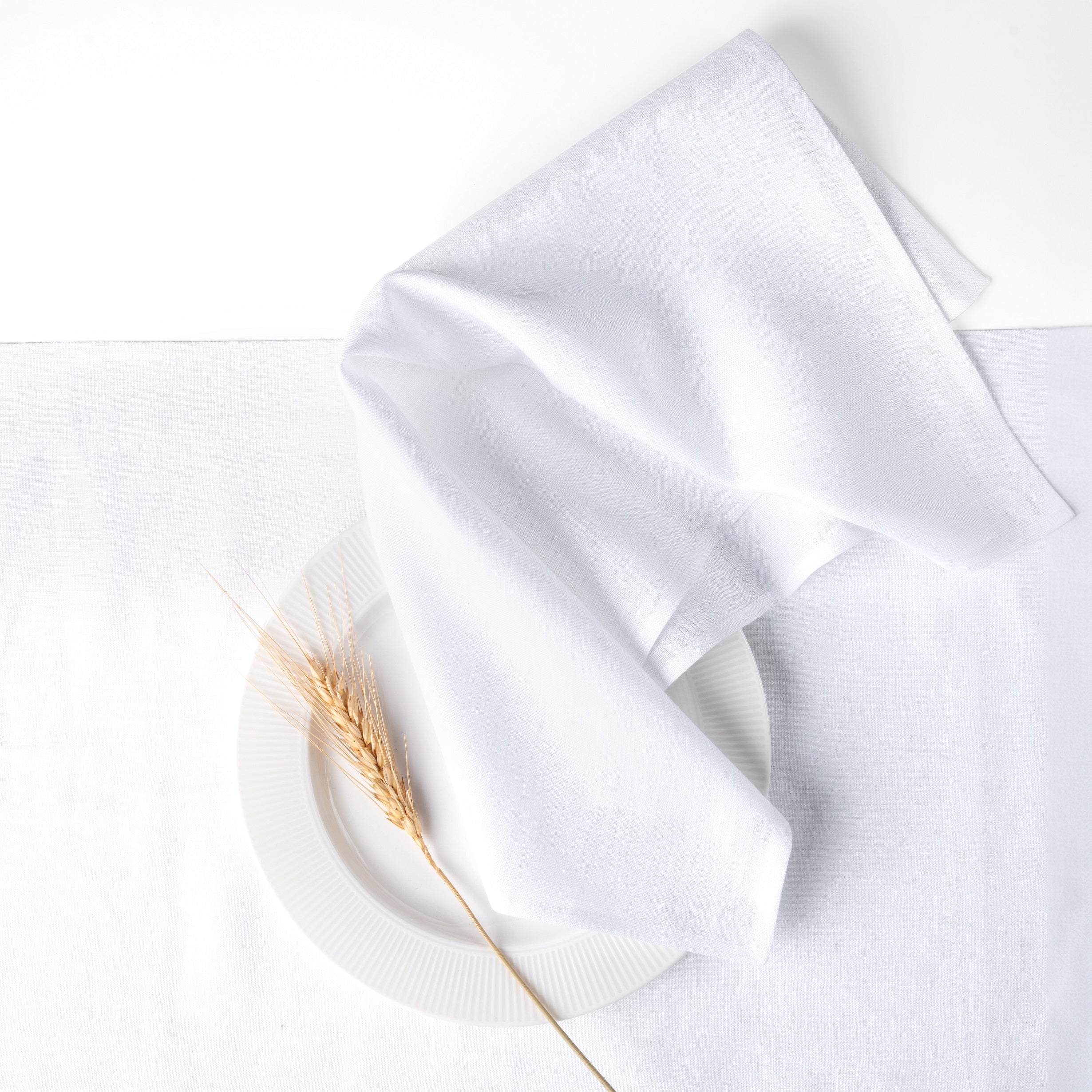 White Linen Dinner Napkins 17 x 17 Inch Set of 4 - Hemmed