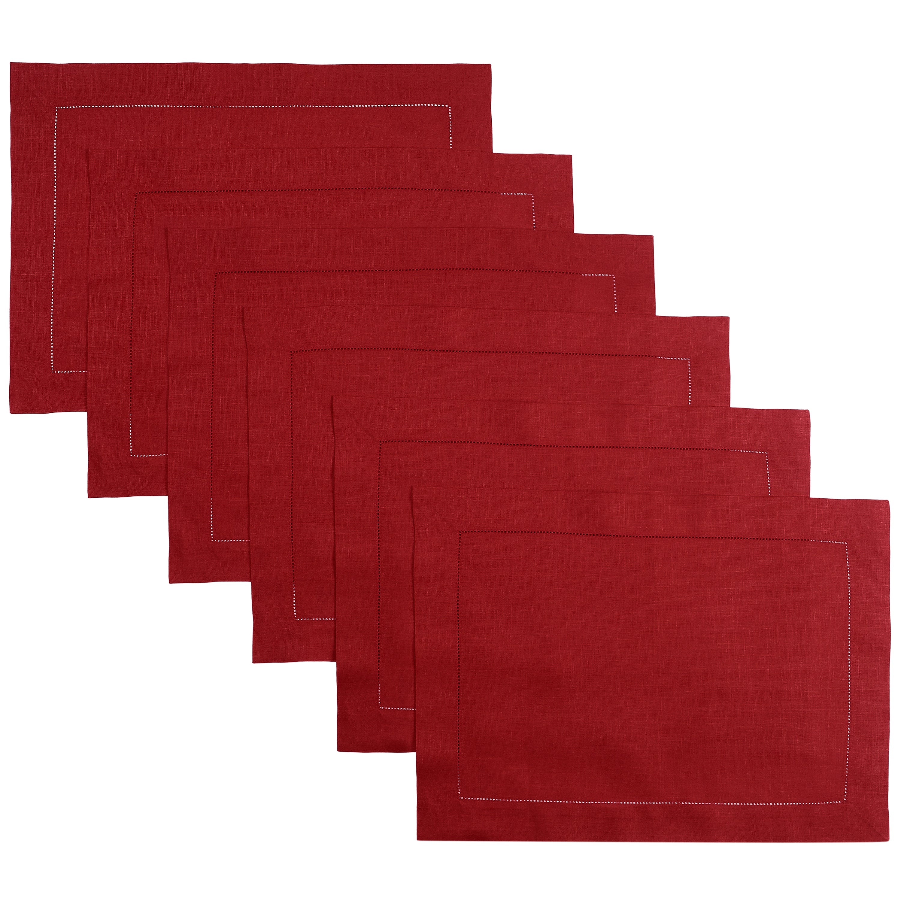 Red Linen Placemats, Hemstitch, 14 x 19 inch, 6 pcs