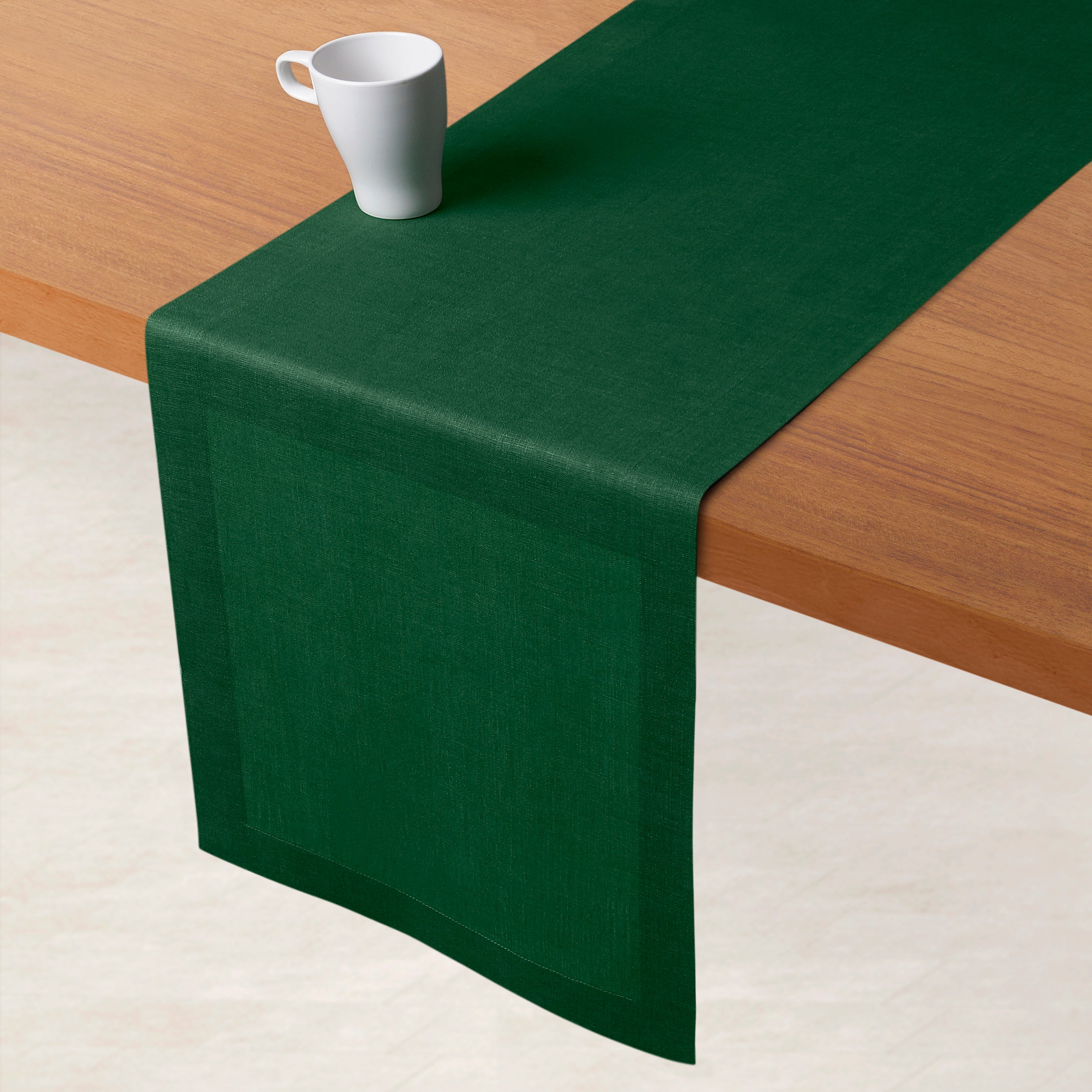 Forest Green Linen Table Runner, Hemmed