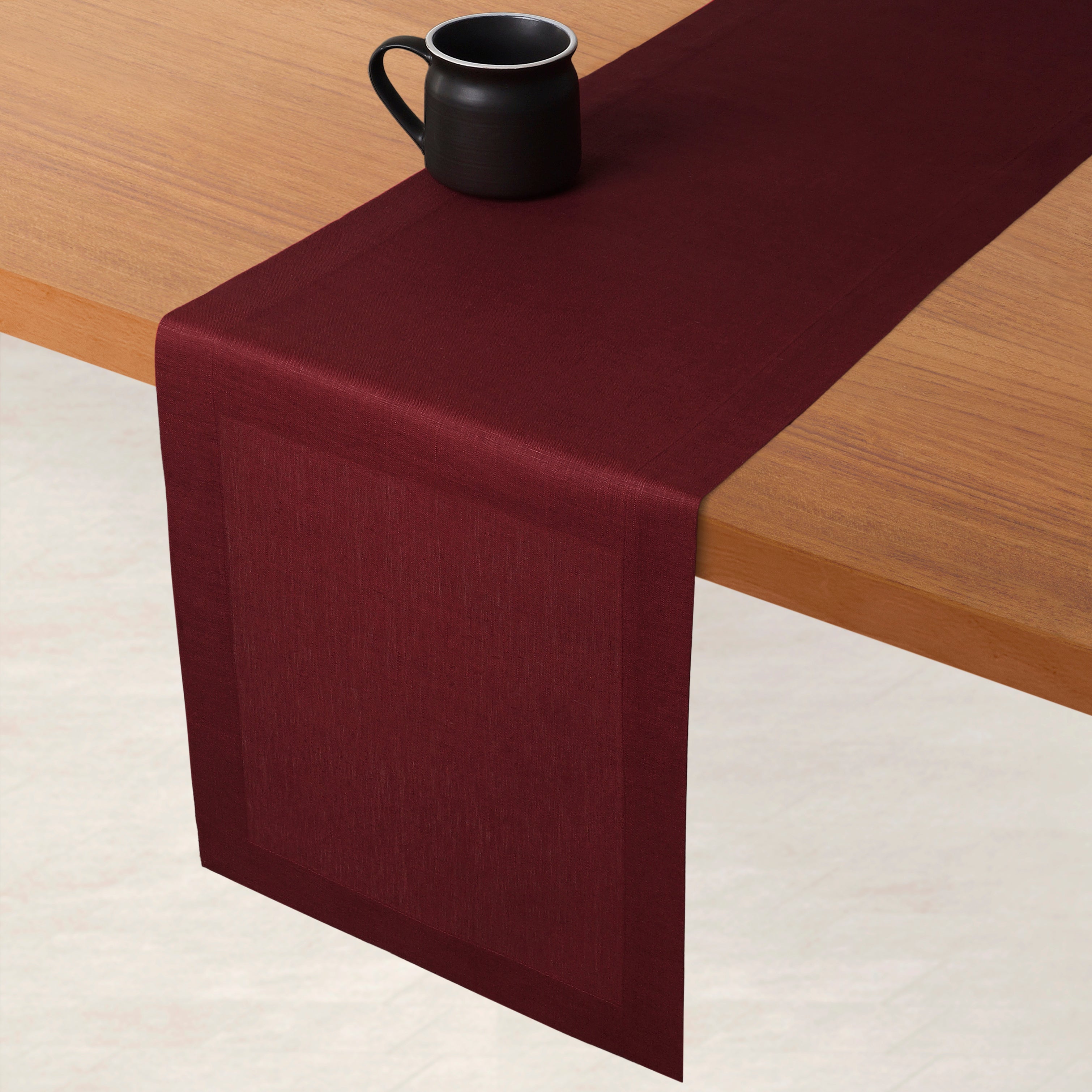 Dark Red Linen Table Runner, Hemmed