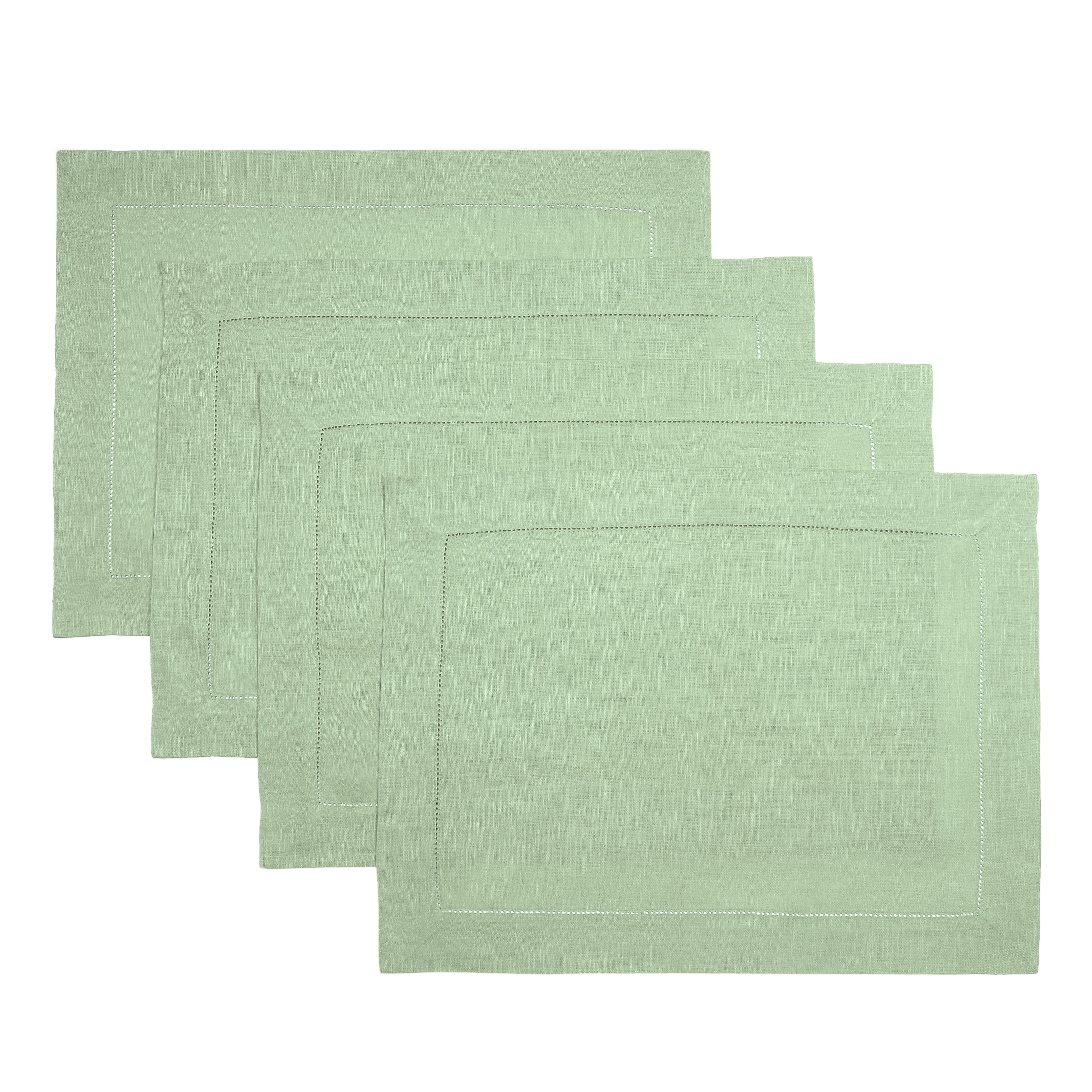 Sage Green Linen Placemats, Hemstitch, 14 x 19 inch, 4 pcs