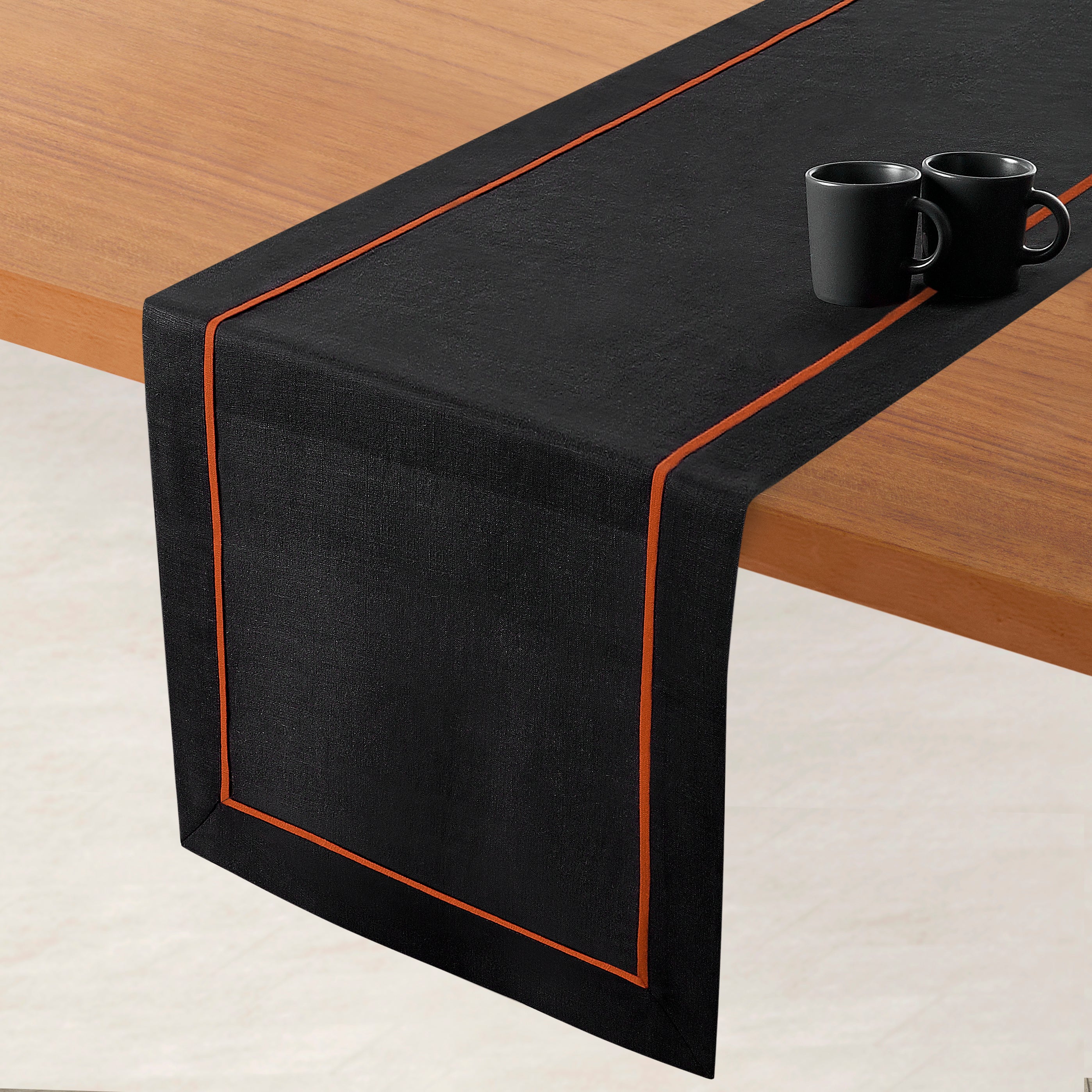 Black and Rust Linen Table Runner, Reversible