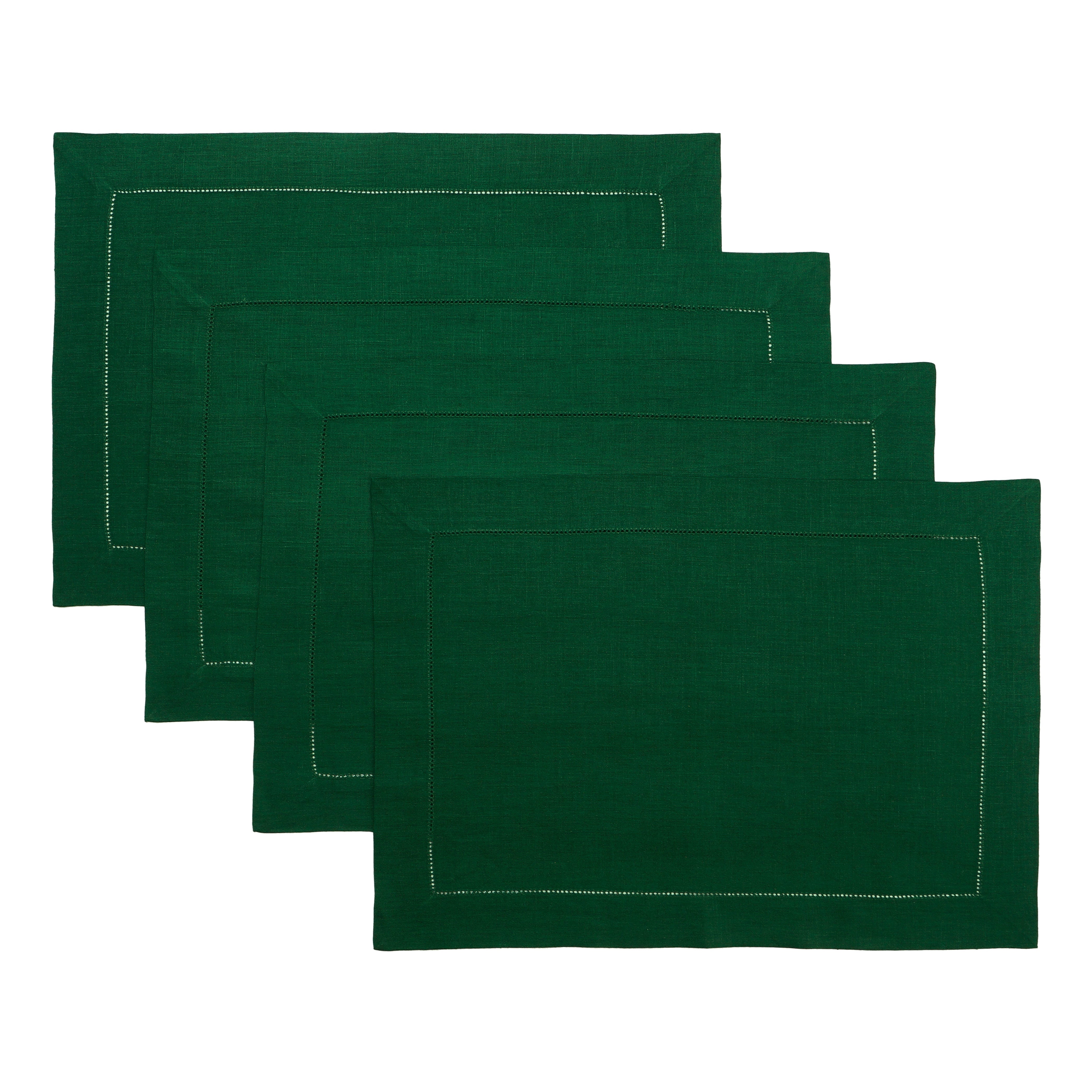 Forest Green Linen Placemats, Hemstitch, 14 x 19 inch, 4 pcs