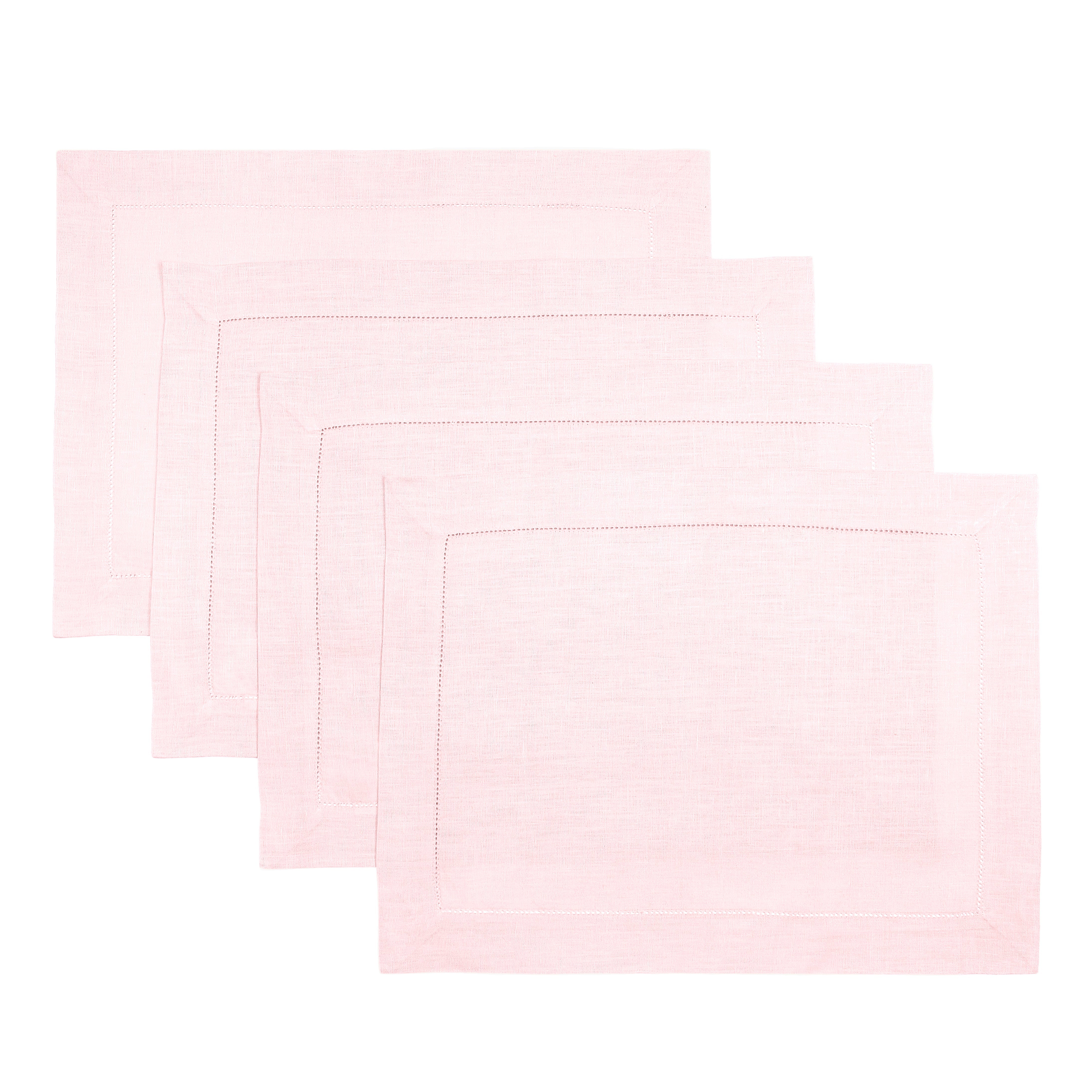 Pastel Pink Linen Placemats, Hemstitch, 14 x 19 inch, 4 pcs