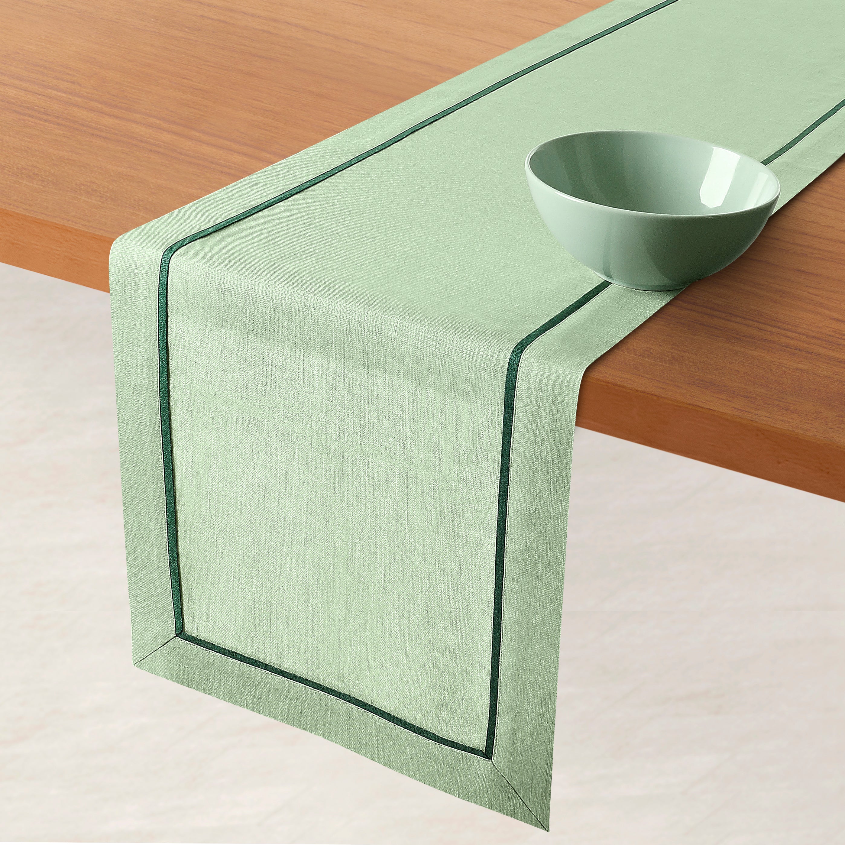 Sage Green and Forest Green Linen Table Runner, Reversible