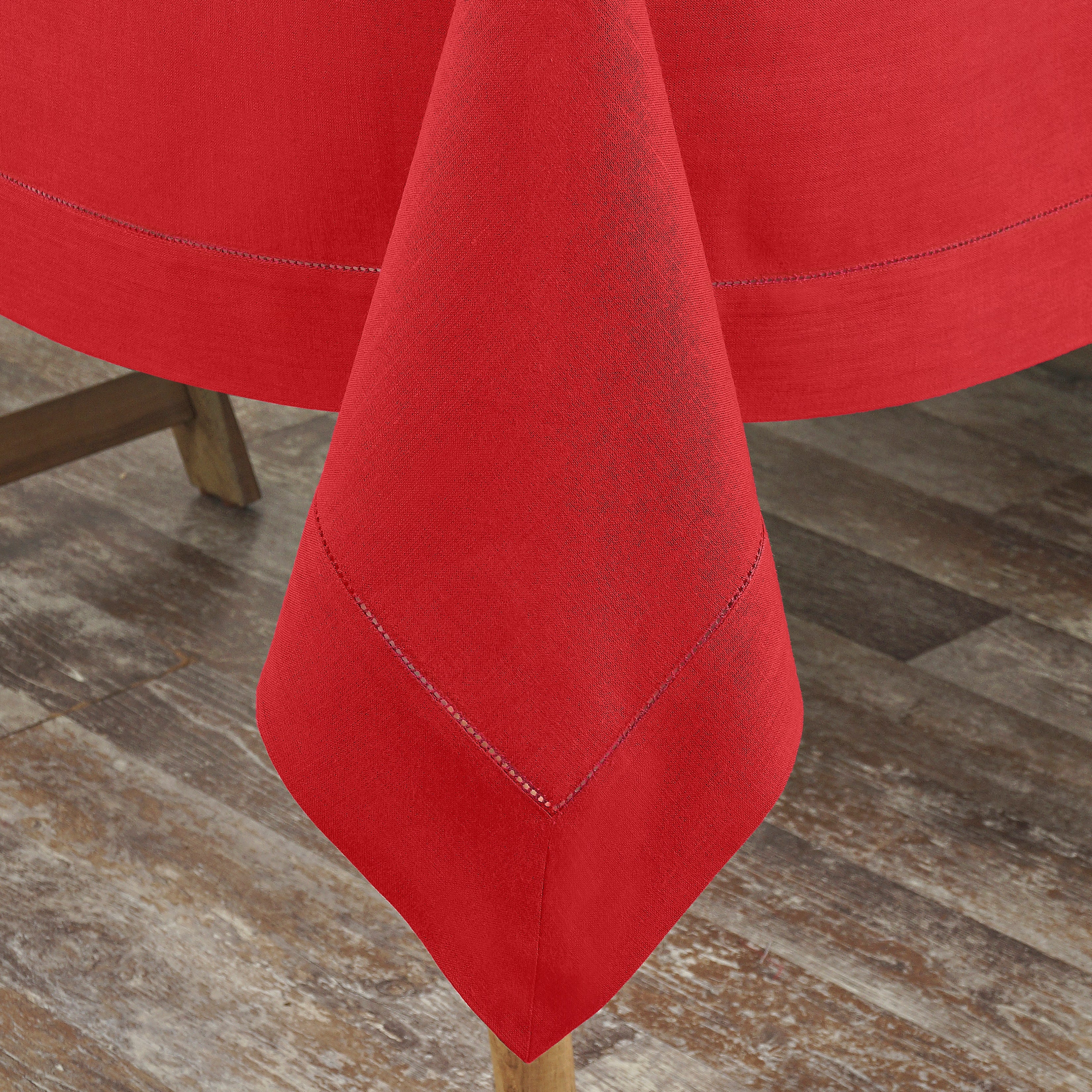 Bright Red Linen Tablecloth, Hemstitch