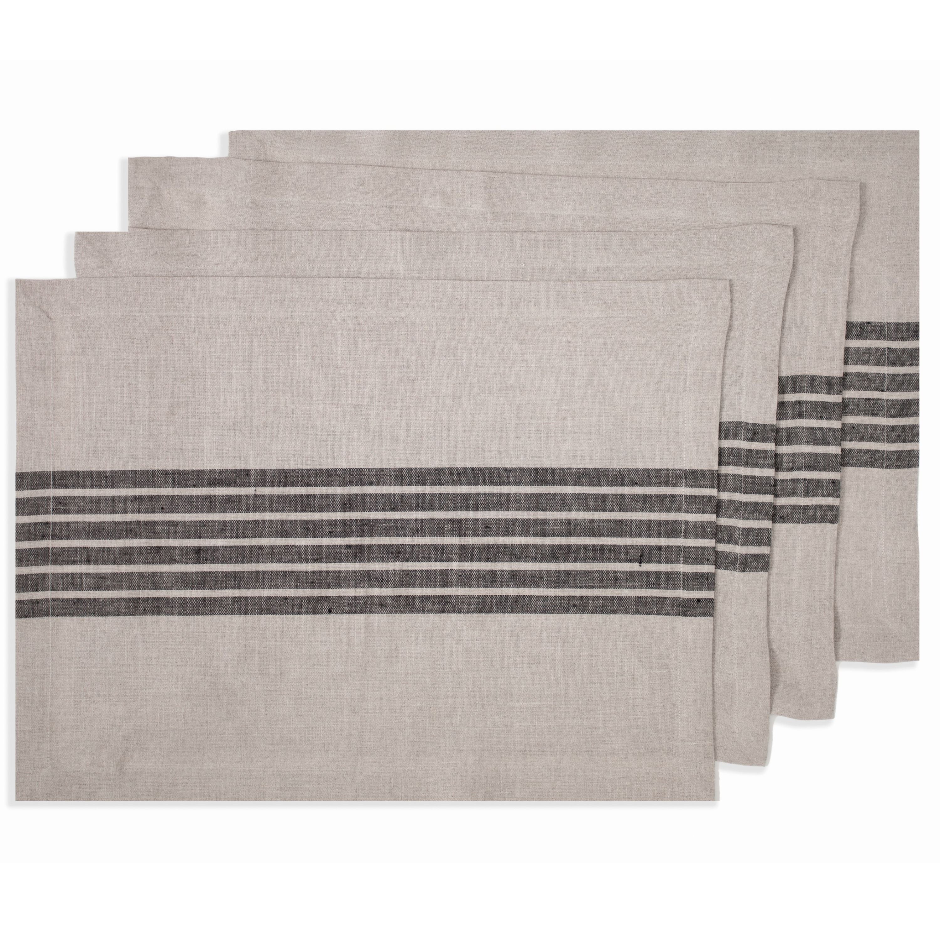 Natural and Black Linen Placemats, Farmhouse, 14 x 19 inch, 4 pcs