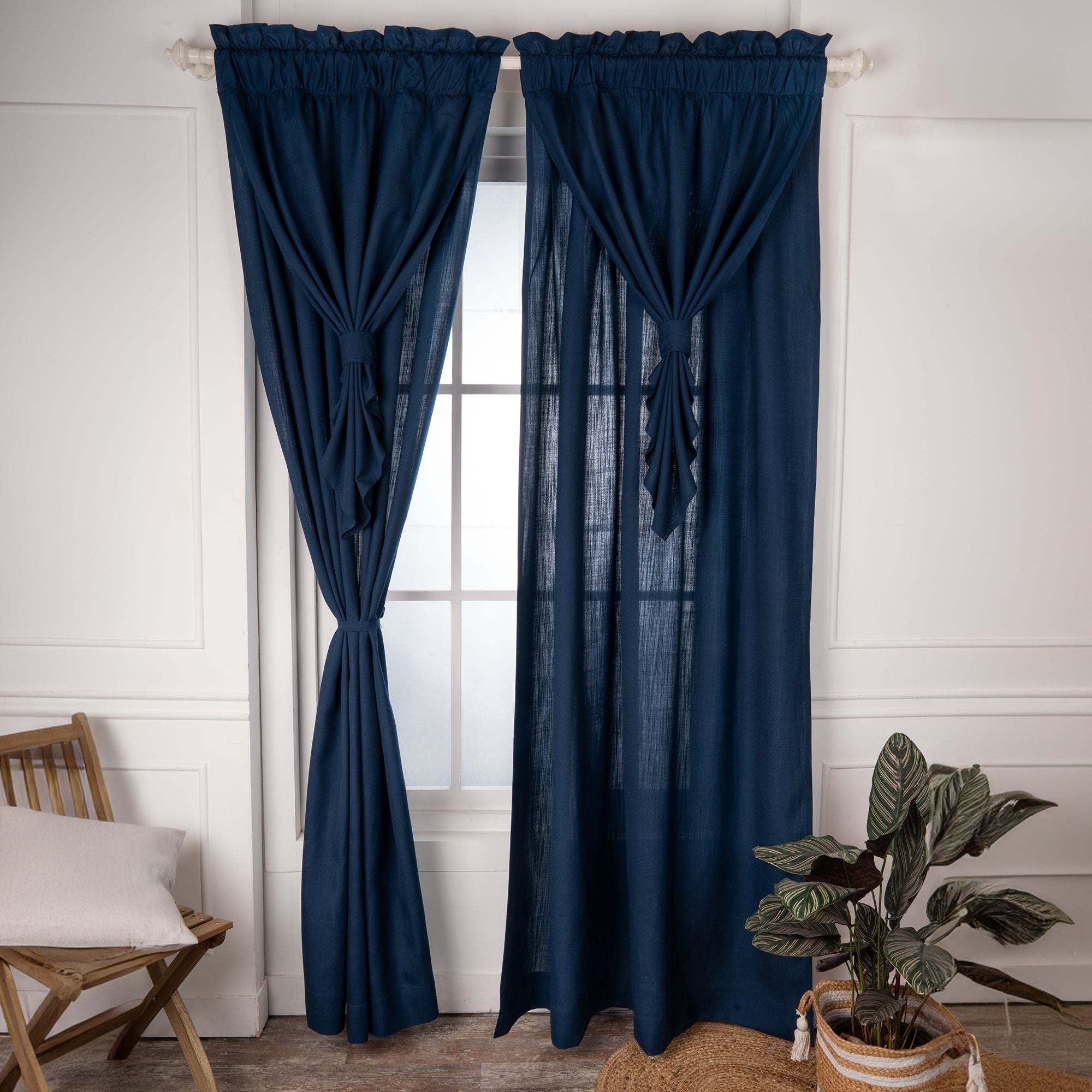 Navy Blue Faux Linen Royal Look Curtain