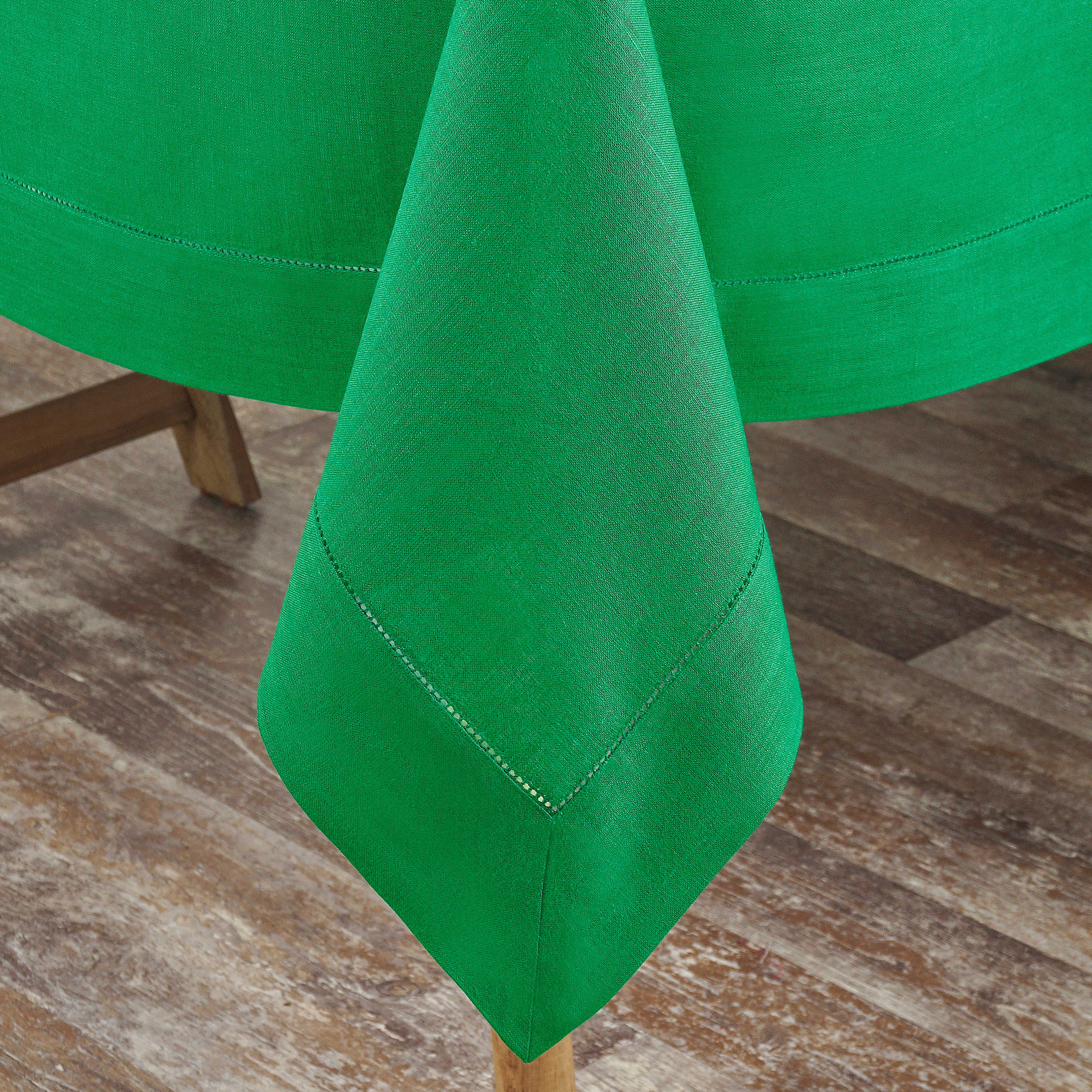 Kelly Green Linen Tablecloth, Hemstitch