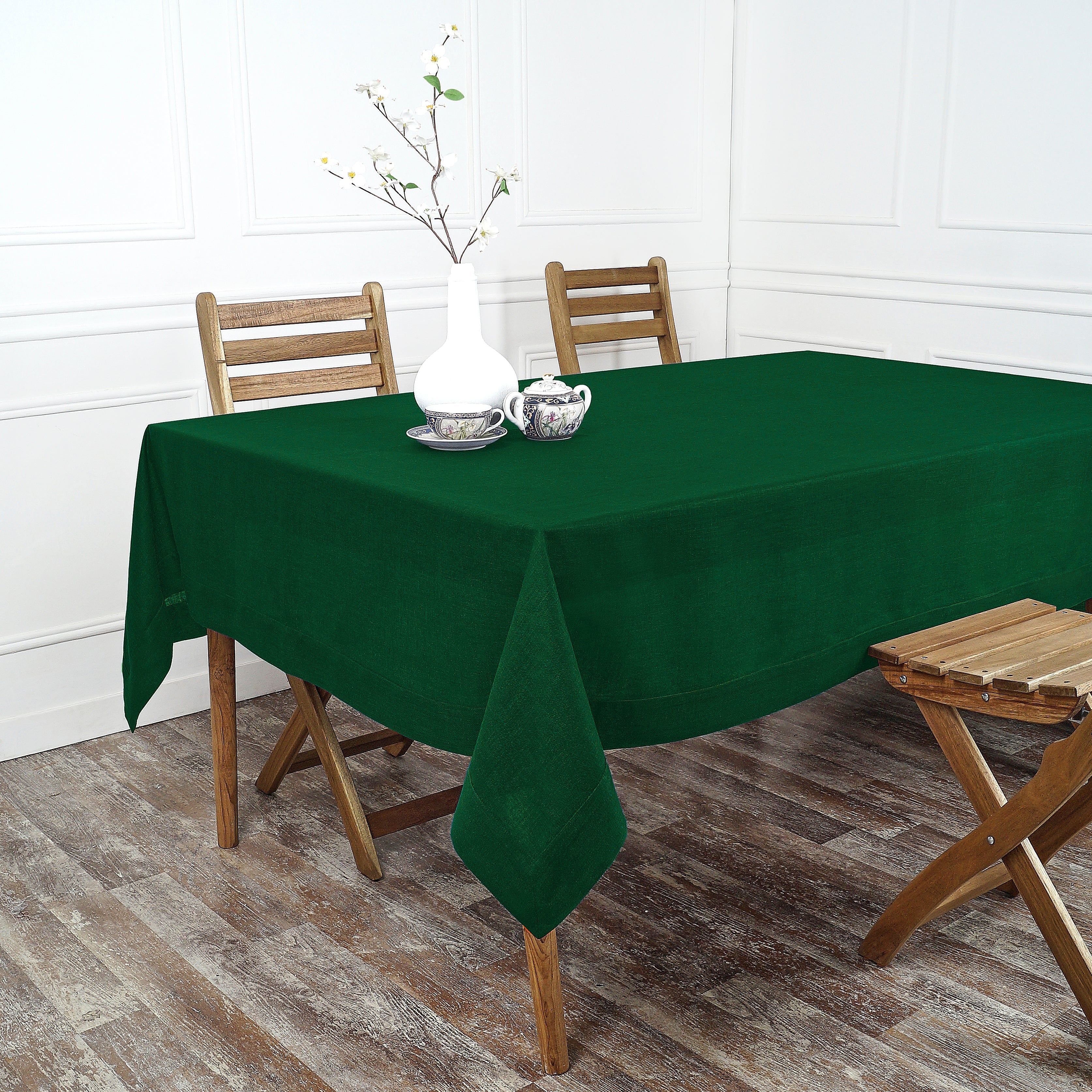 Forest Green Linen Tablecloth, Hemmed