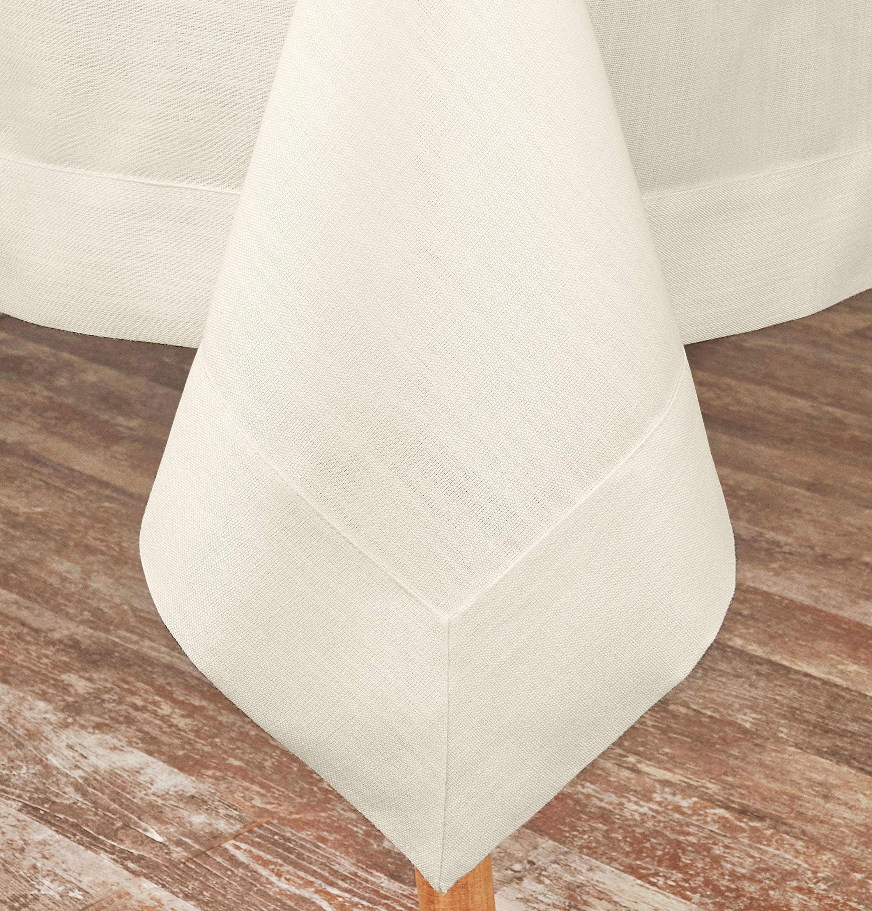 Ivory Tablecloth, Faux Linen, Mitered Corner