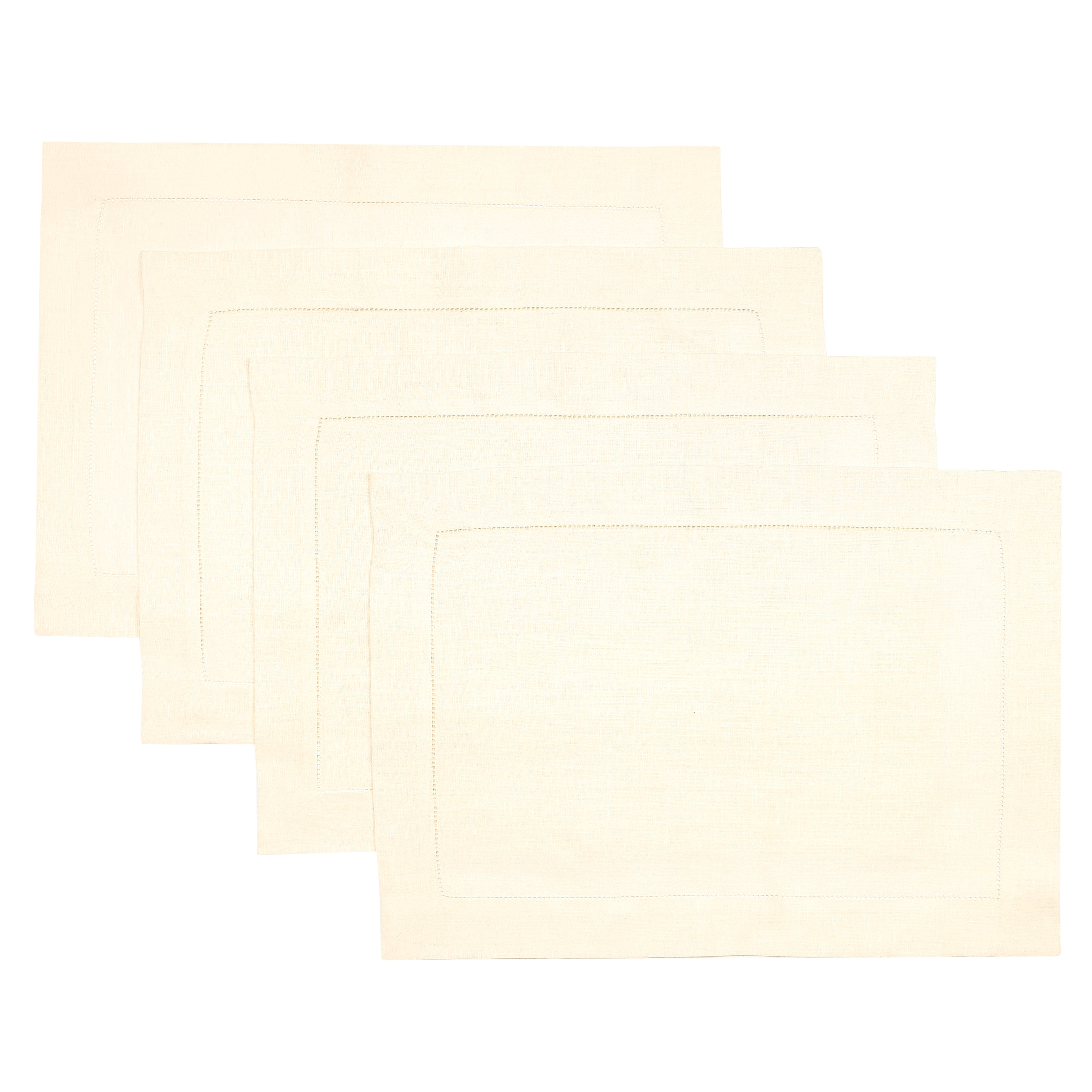 Vanilla Cream Linen Placemats, Hemstitch, 14 x 19 inch, 4 pcs