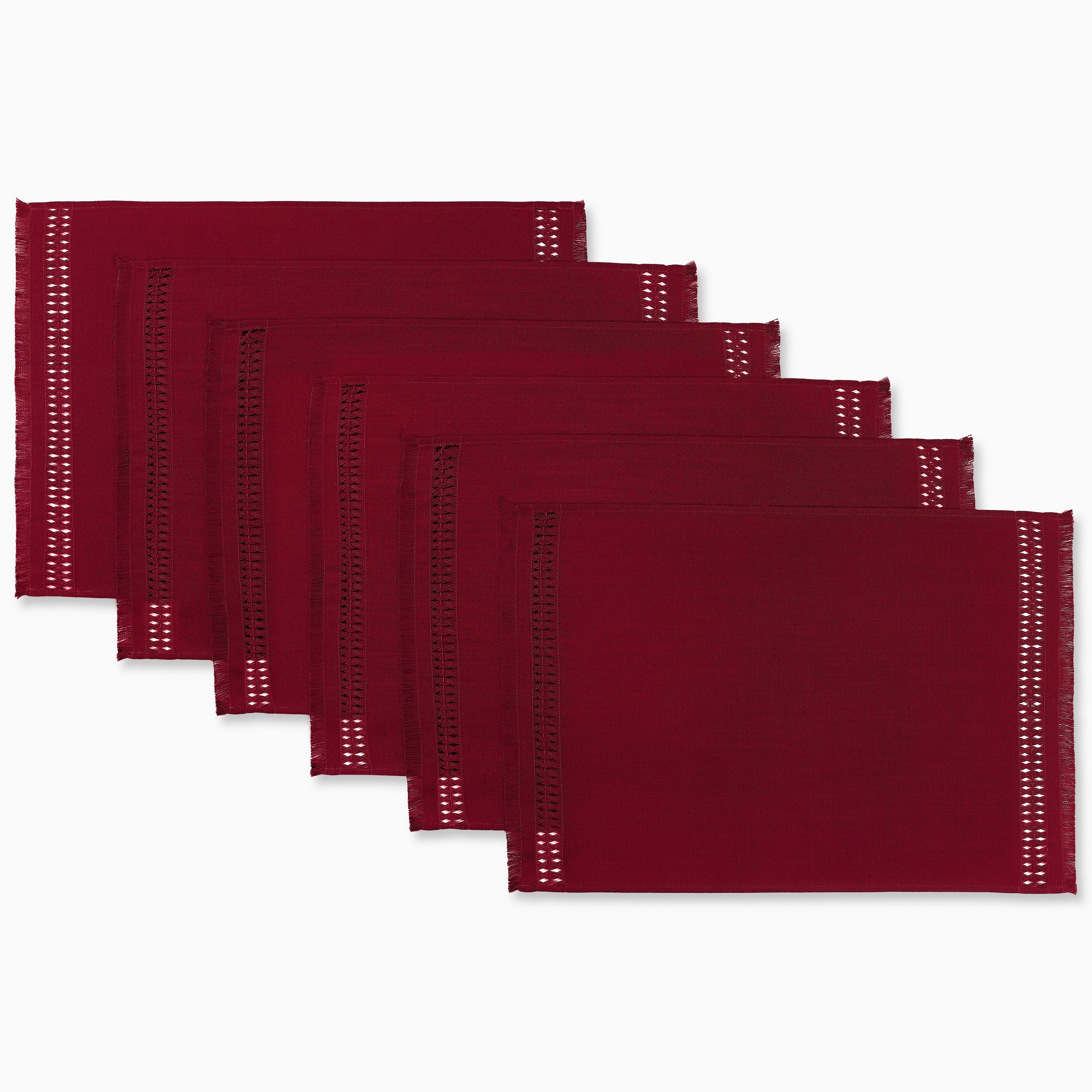 Red Faux Linen Placemats, Hand Hemstitch, 14 x 19 inch, 6 pcs