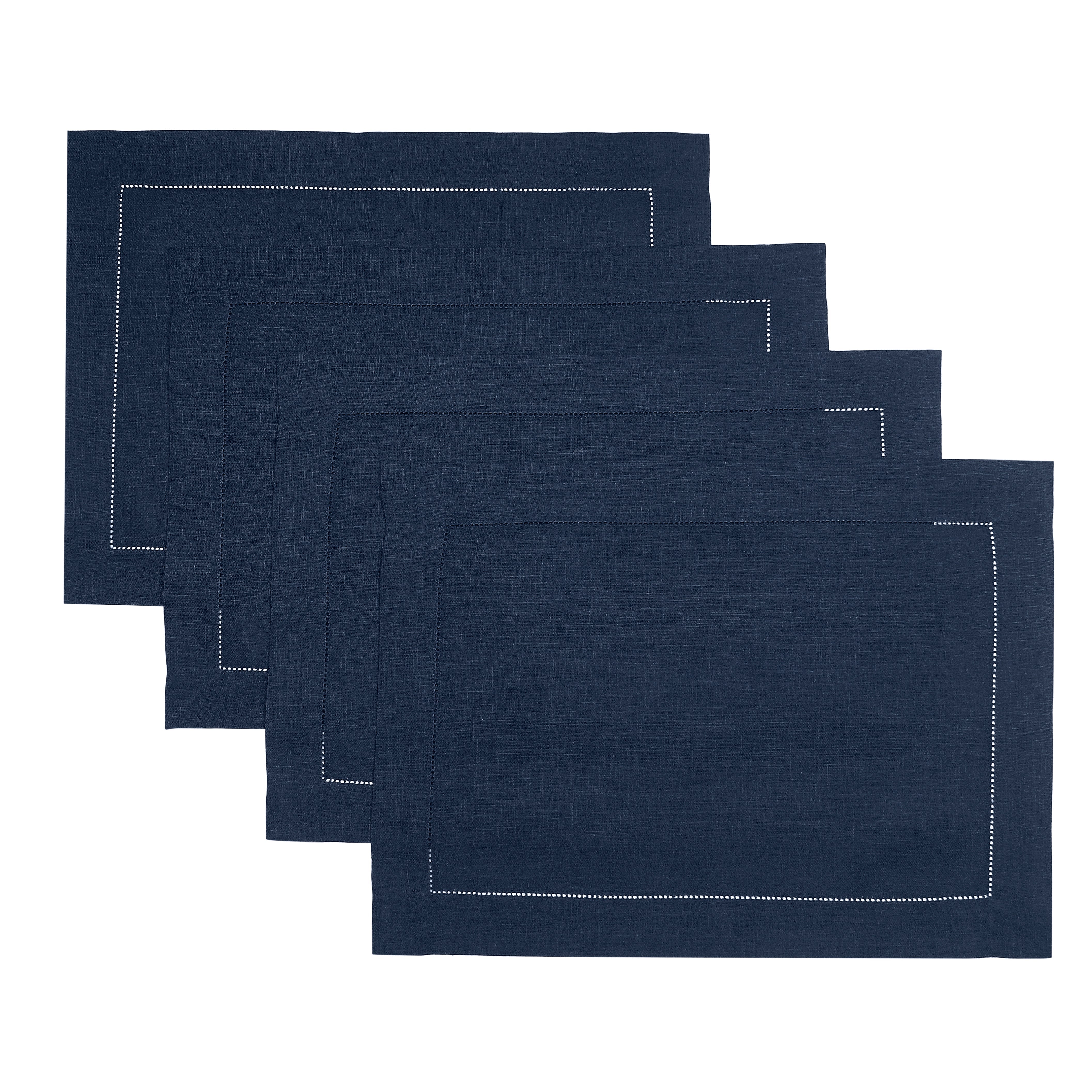 Navy Blue Linen Placemats, Hemstitch, 14 x 19 inch, 4 pcs