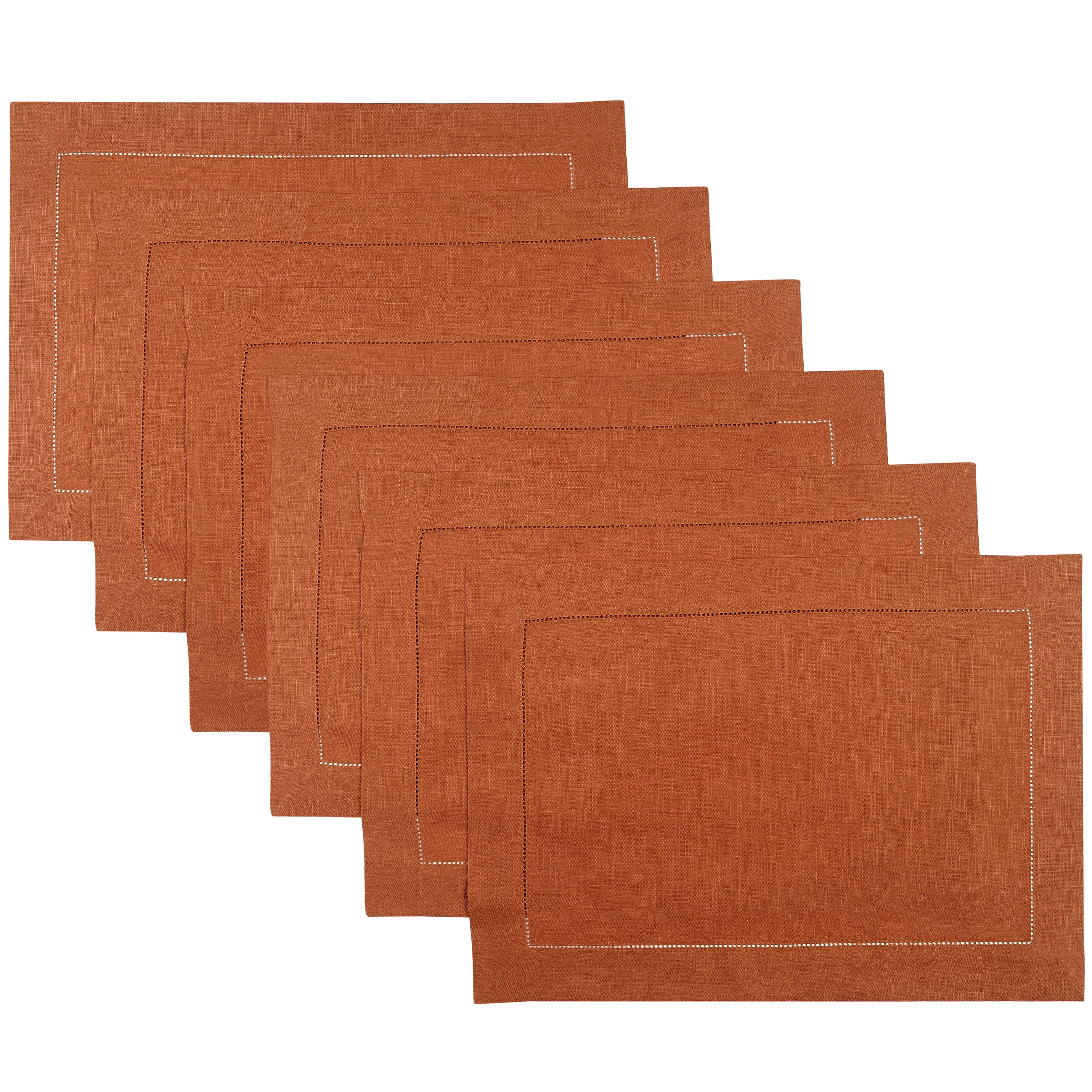 Rust Linen Placemats, Hemstitch, 14 x 19 inch, 6 pcs