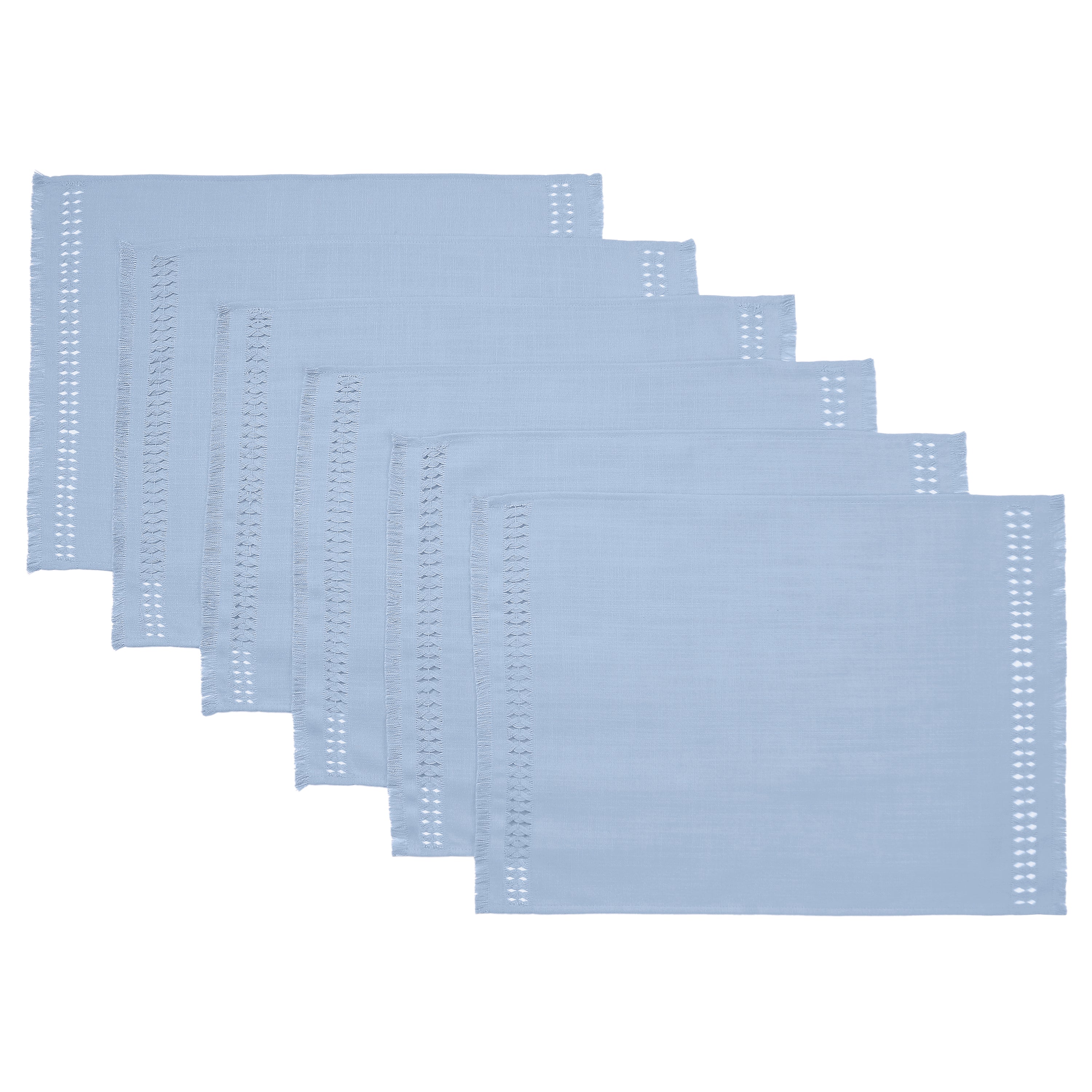 Light Blue Faux Linen Placemats, Hand Hemstitch, 14 x 19 inch, 6 pcs