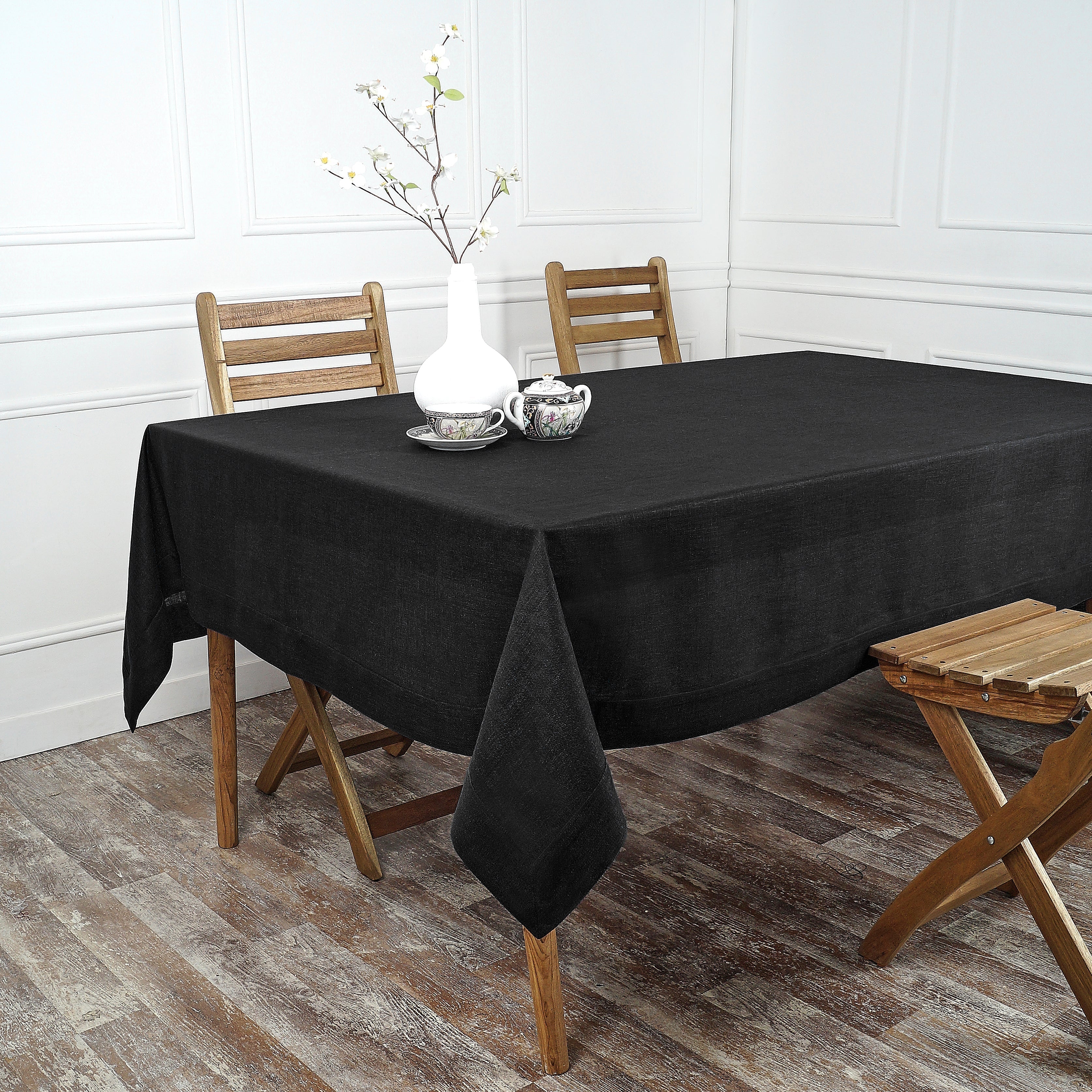 Black Linen Tablecloth, Hemmed