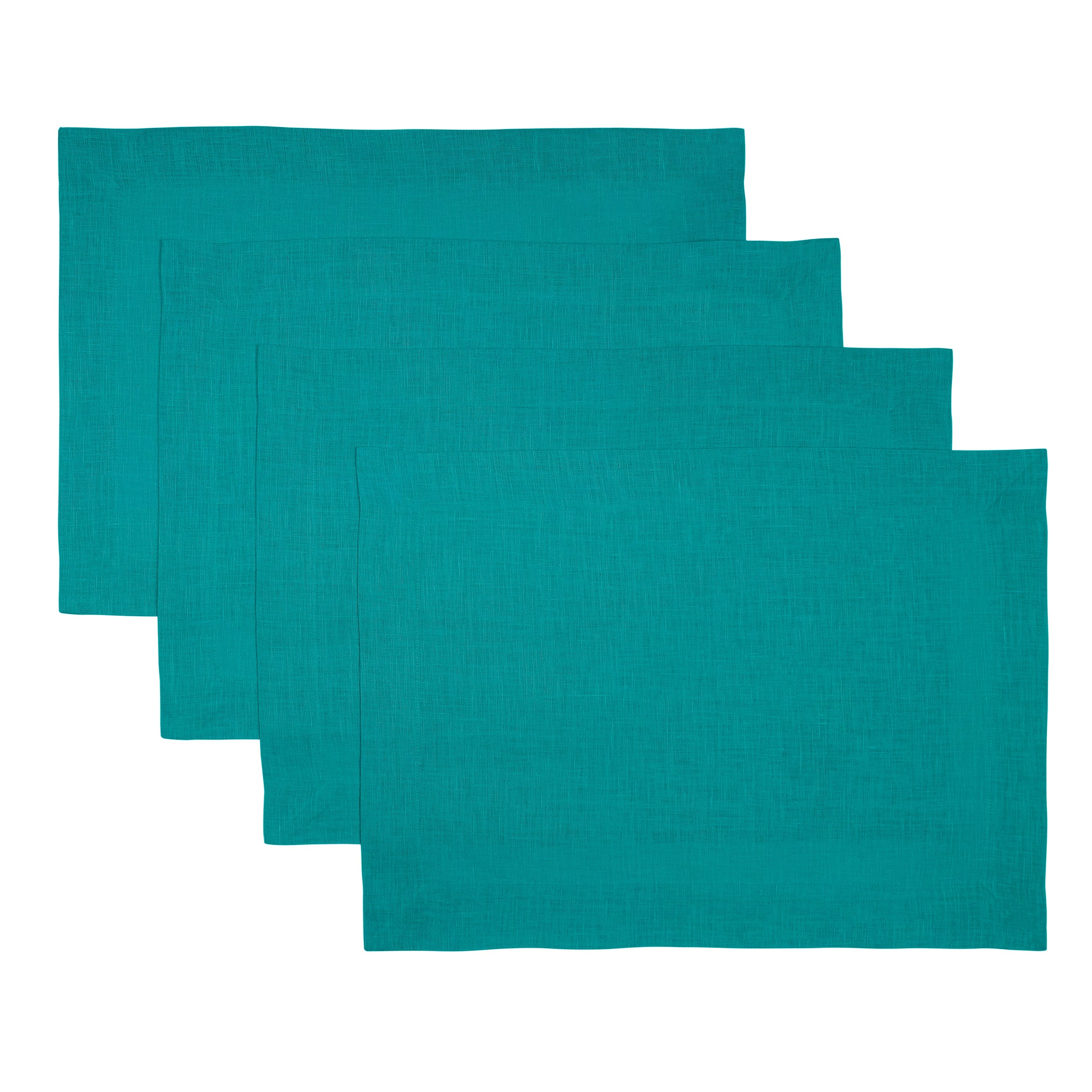 Teal Blue Linen Placemats, Hemmed, 14 x 19 inch, 4 pcs