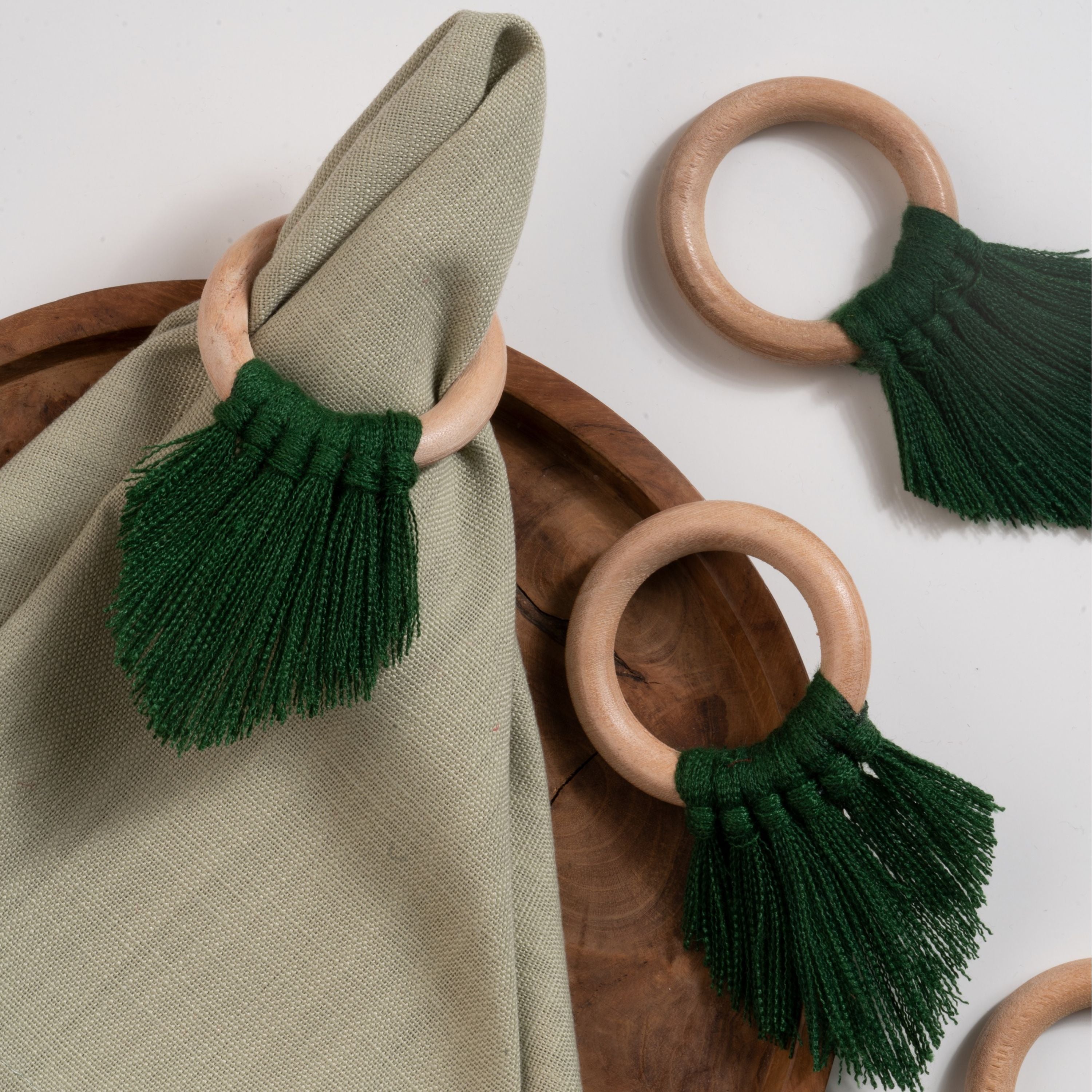 Eden Green Napkin Rings With Fringe