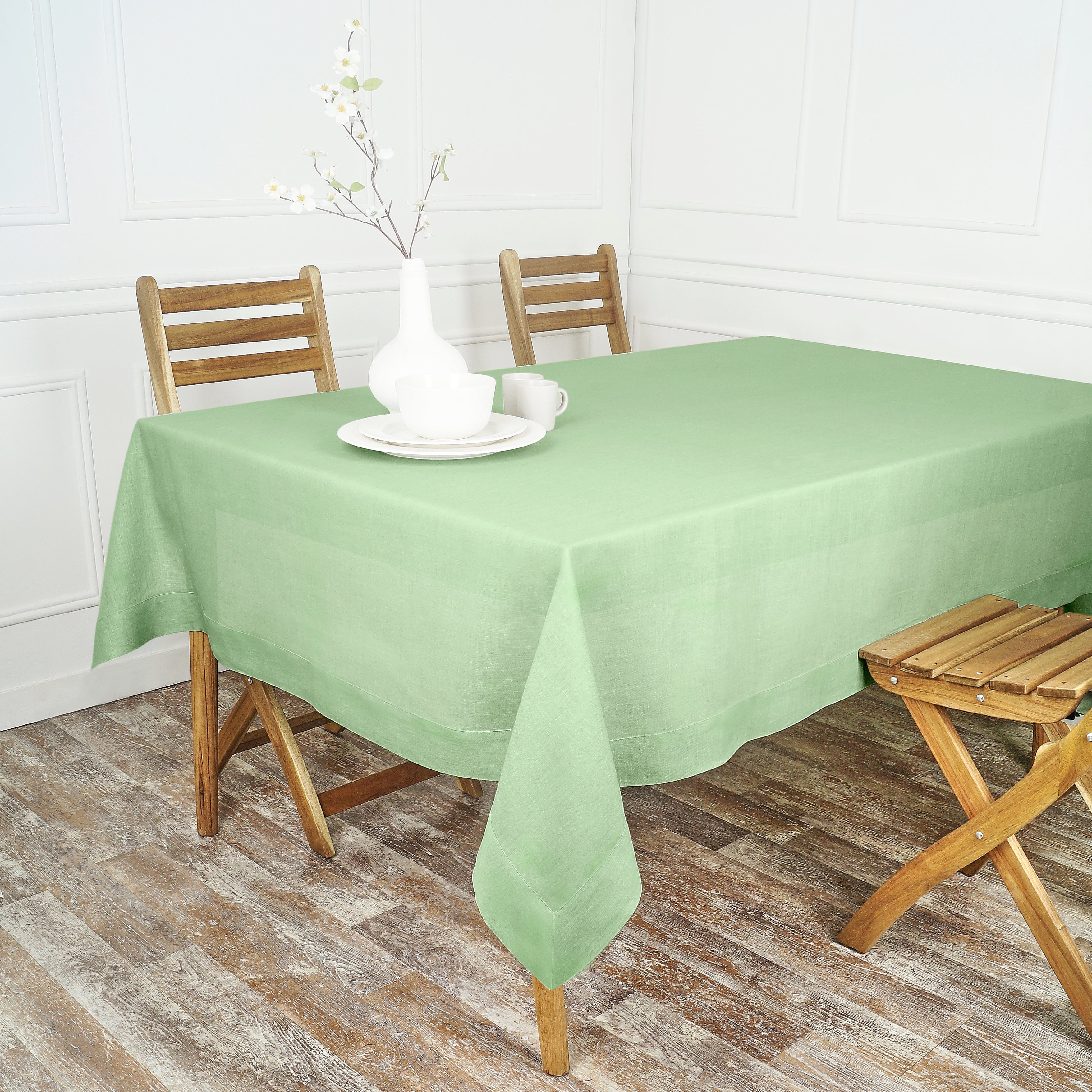 Sage Green Linen Tablecloth, Hemmed