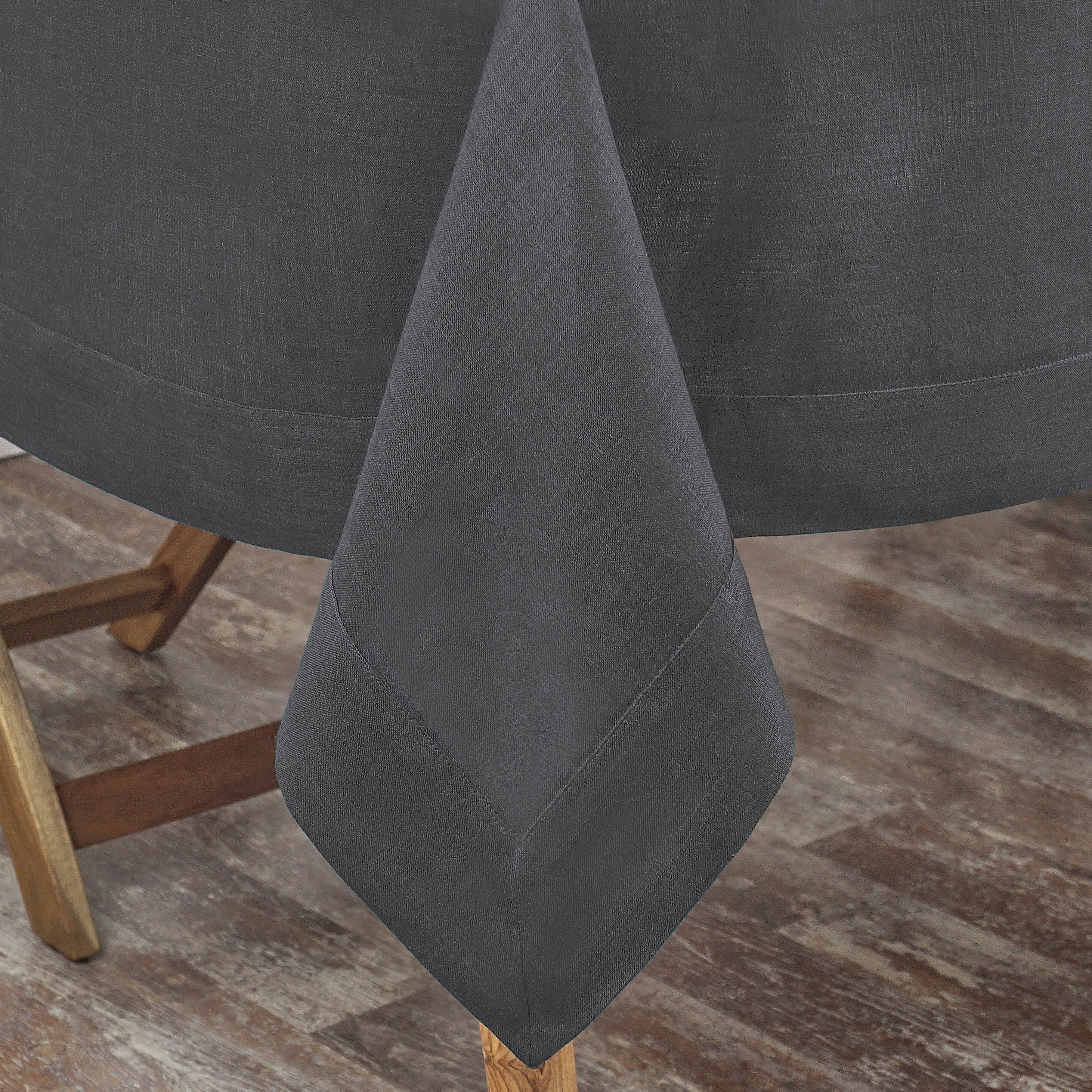 Charcoal  Grey Linen Tablecloth, Hemmed