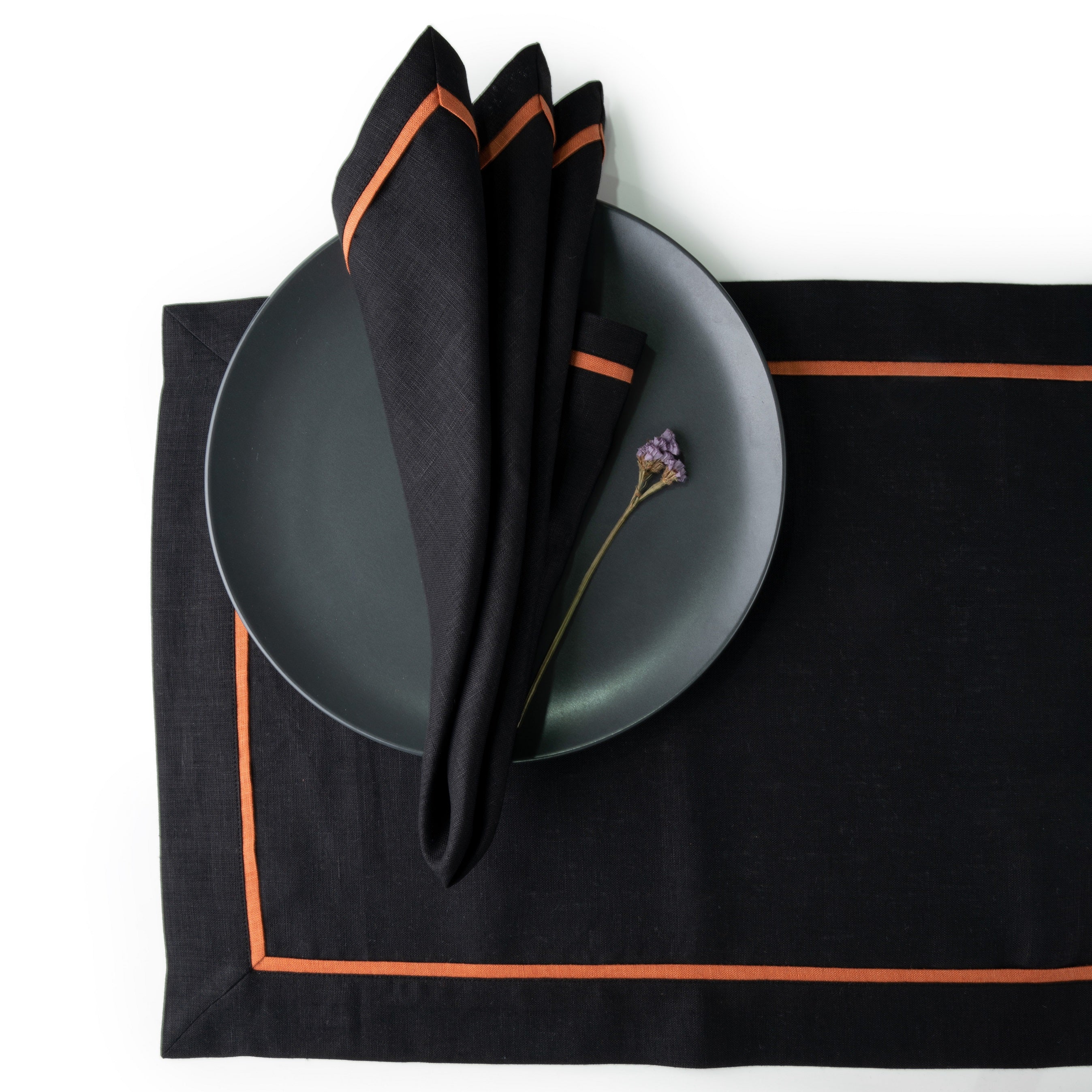 Black and Rust Linen Napkins, Reversible, 20 x 20 inch, 4 pcs