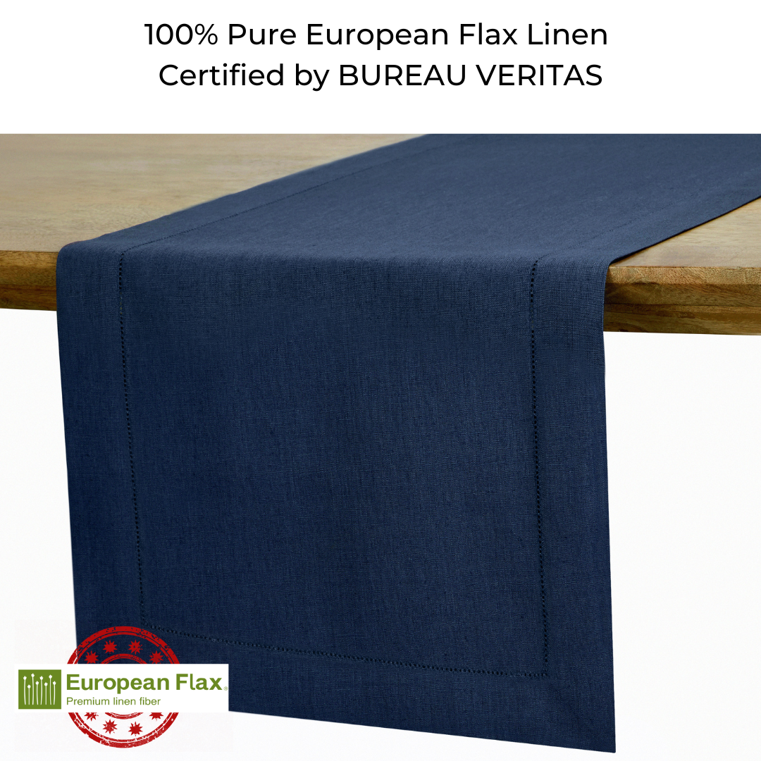 Navy Blue Linen Table Runner, Hemstitch