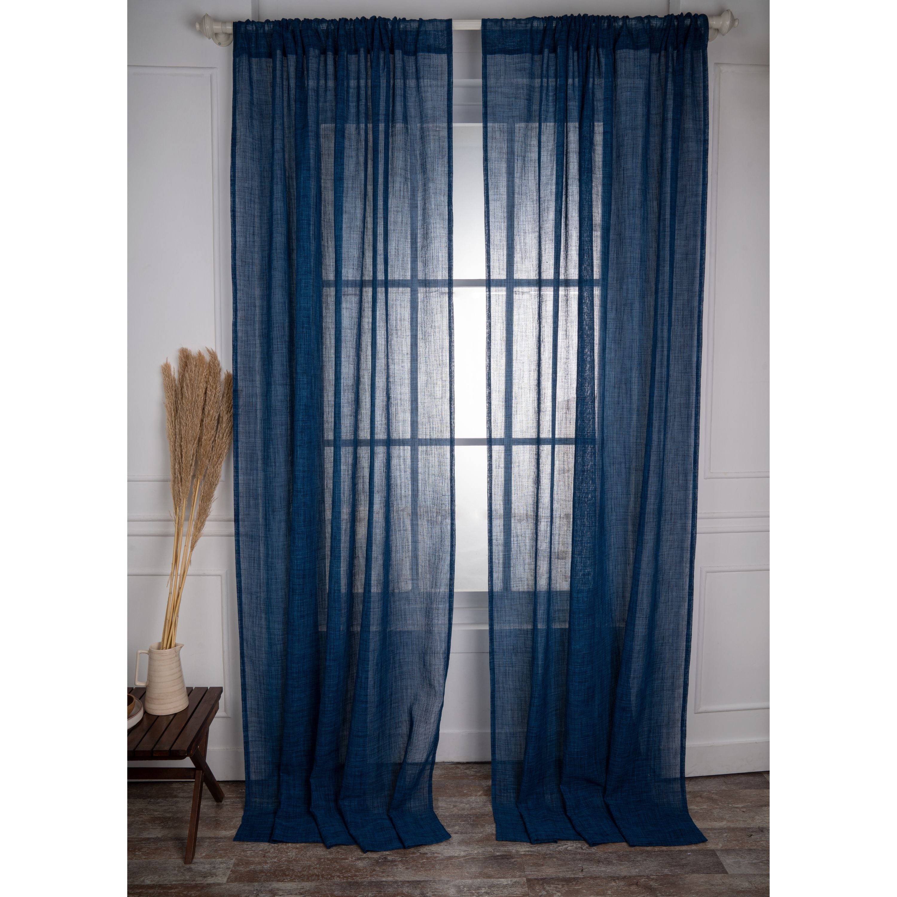 Indigo Blue Faux Jute Curtain